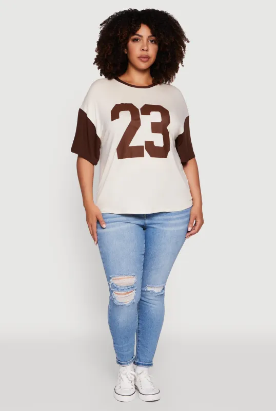 Plus Size 23 Color Blocked Short Sleeve Graphic Tee sold by Rainbow
