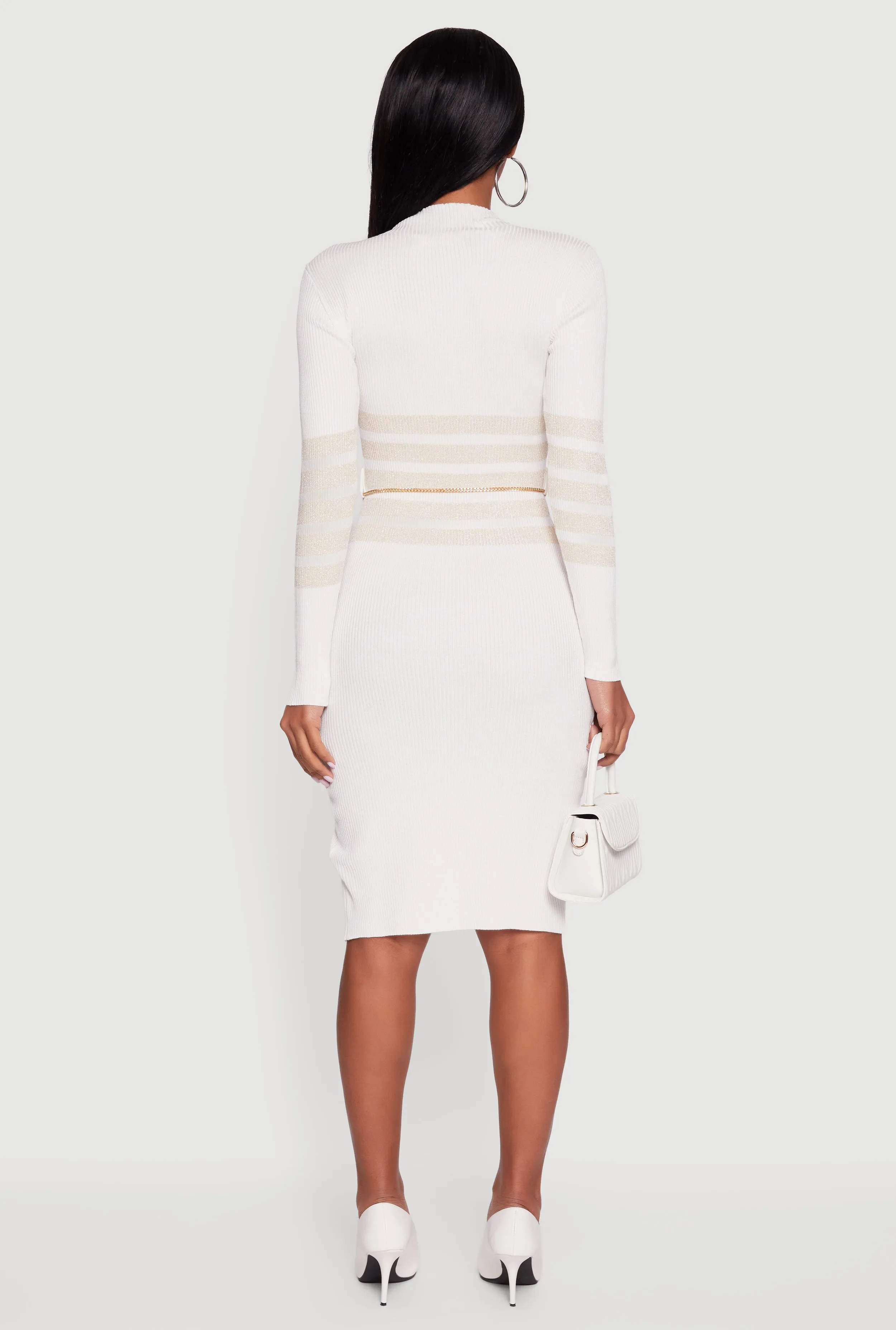 Lurex Striped Side Slit Sweater Dress with Chain Belt sold by Rainbow product image thumbnail 5
