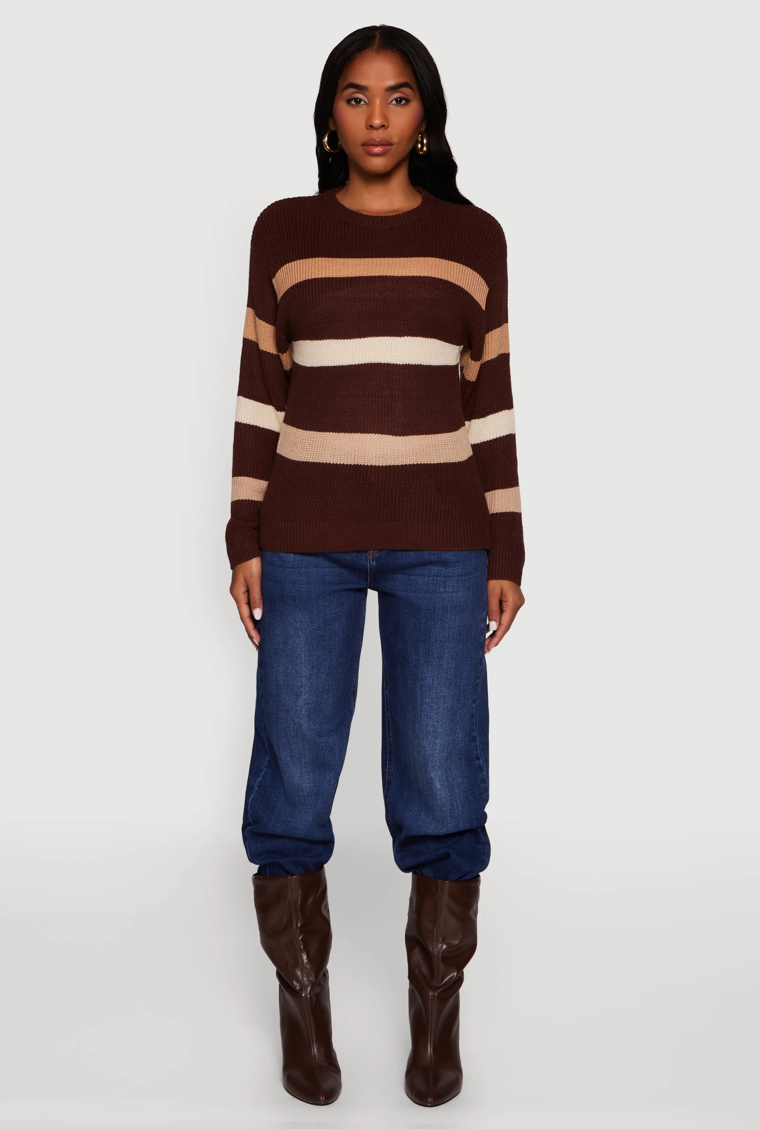 Striped Long Sleeve Crew Neck Sweater sold by Rainbow