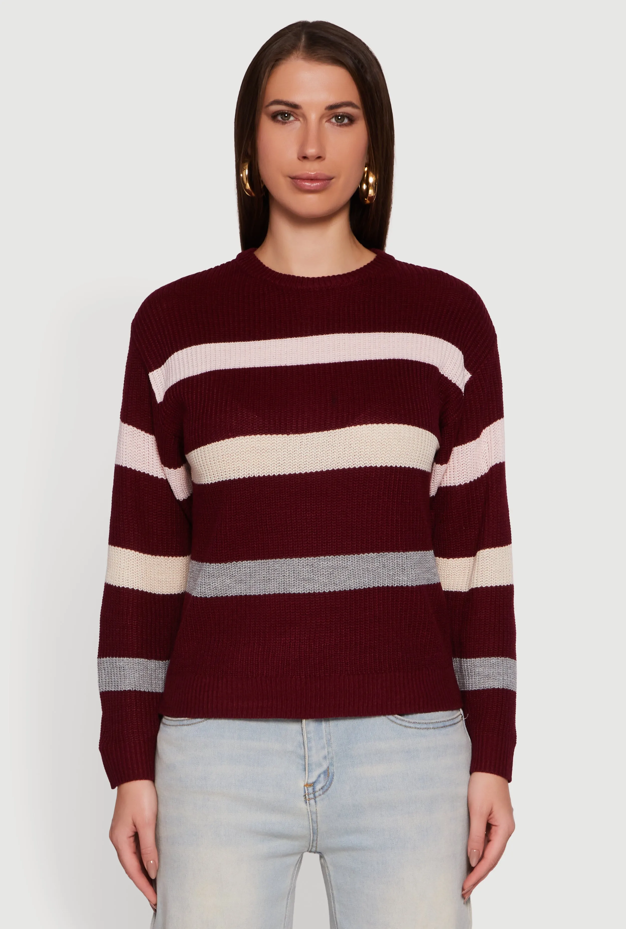 Striped Long Sleeve Crew Neck Sweater sold by Rainbow product image thumbnail 4