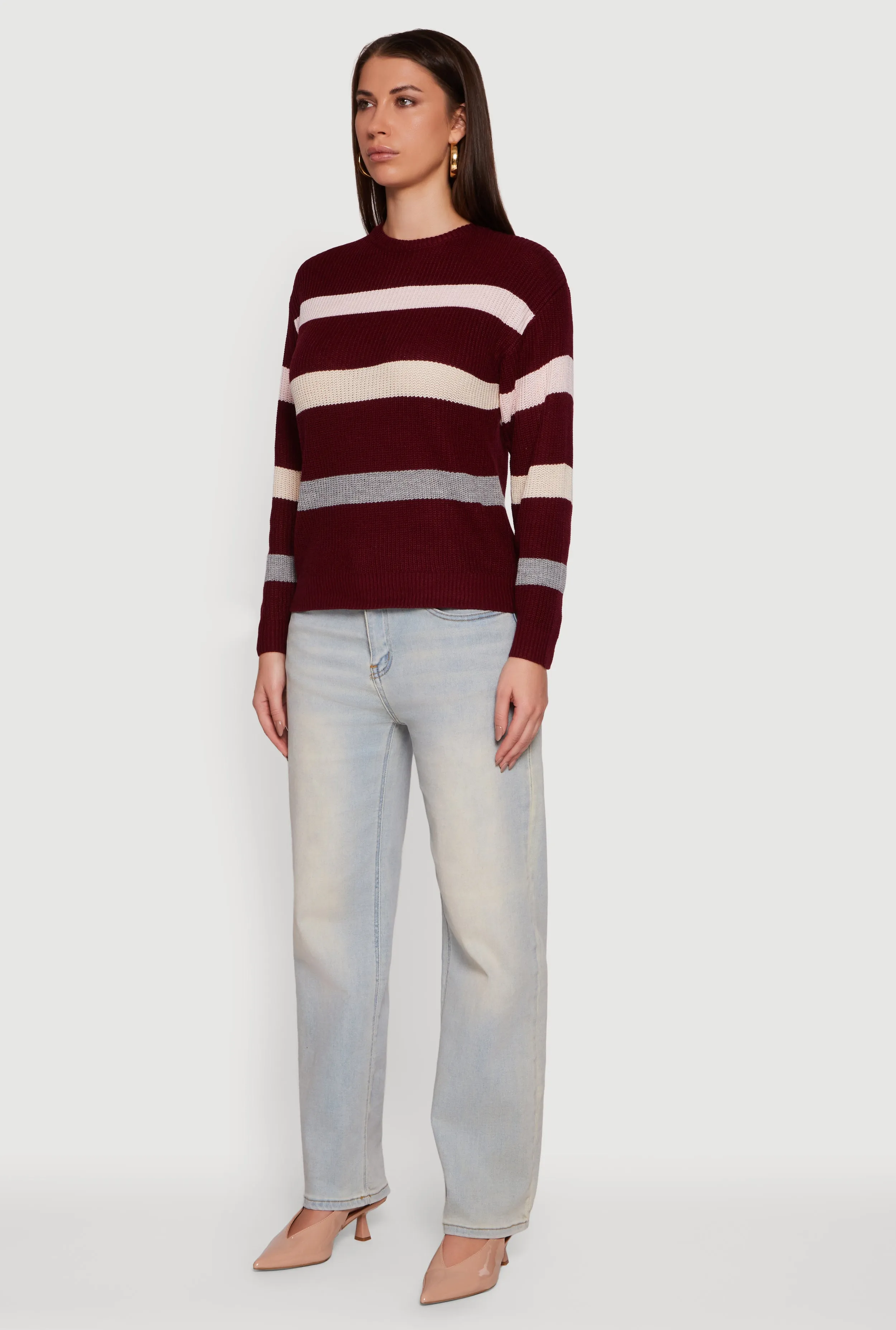 Striped Long Sleeve Crew Neck Sweater sold by Rainbow product image thumbnail 2