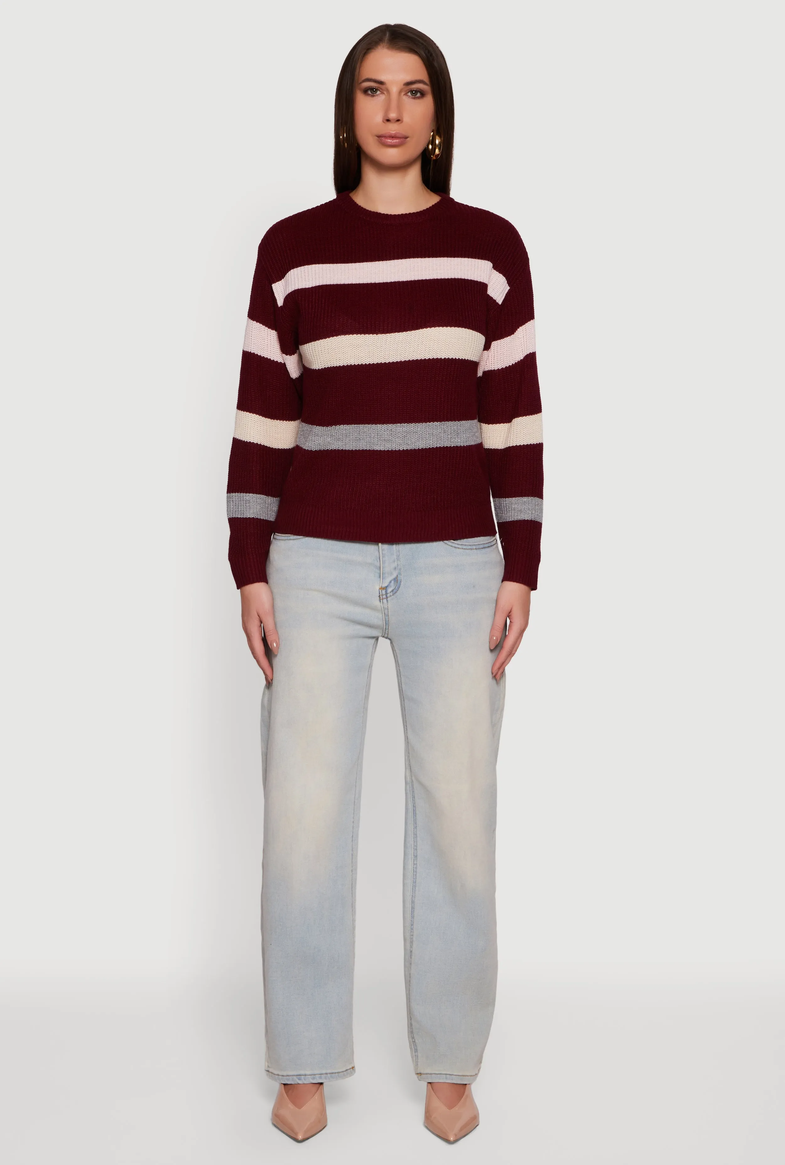 Striped Long Sleeve Crew Neck Sweater sold by Rainbow product image thumbnail 5