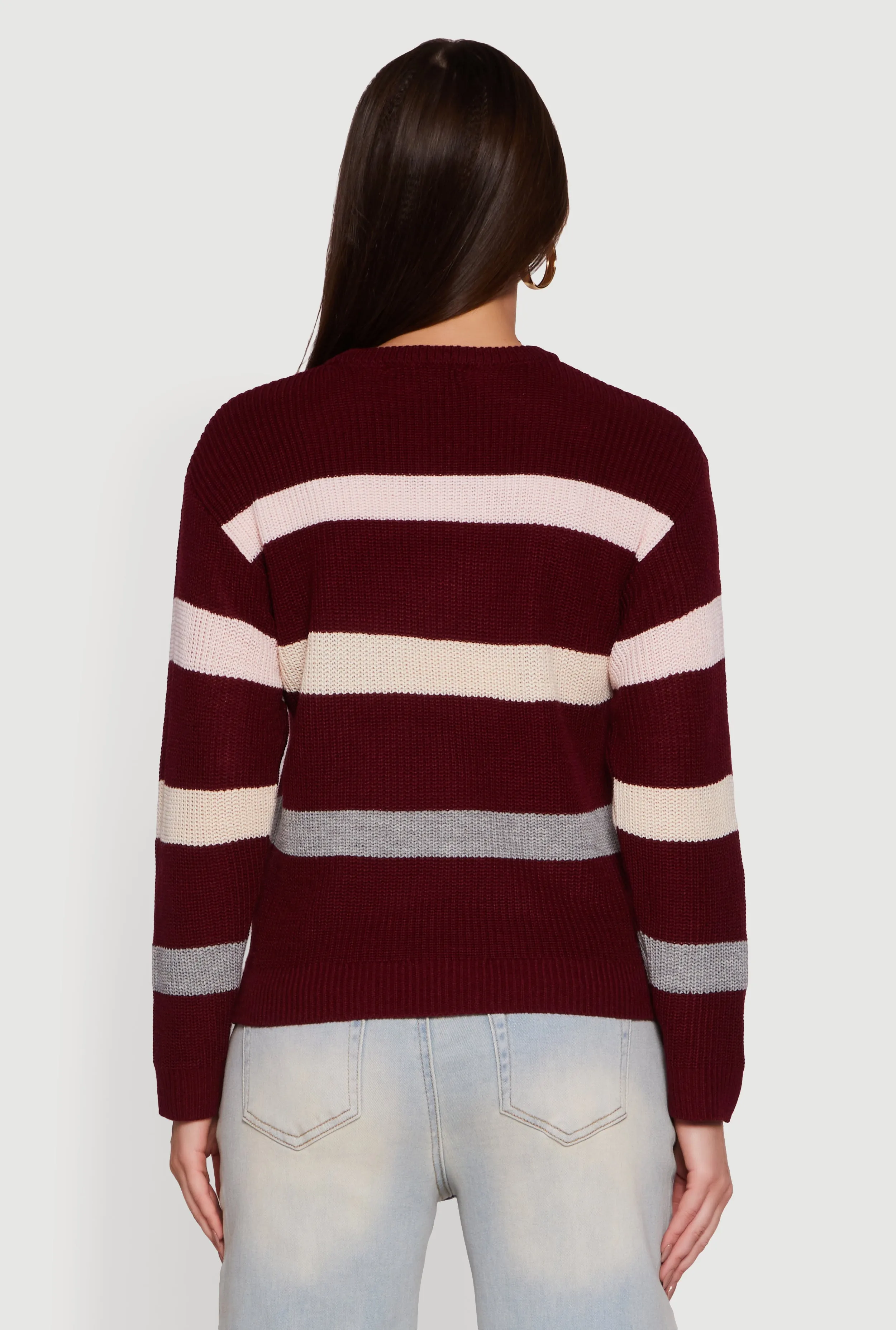 Striped Long Sleeve Crew Neck Sweater sold by Rainbow product image thumbnail 3