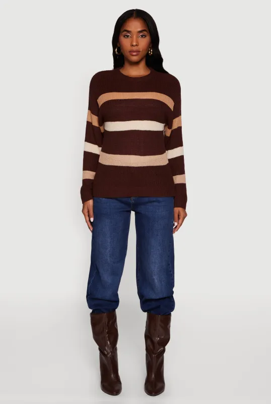 Striped Long Sleeve Crew Neck Sweater sold by Rainbow