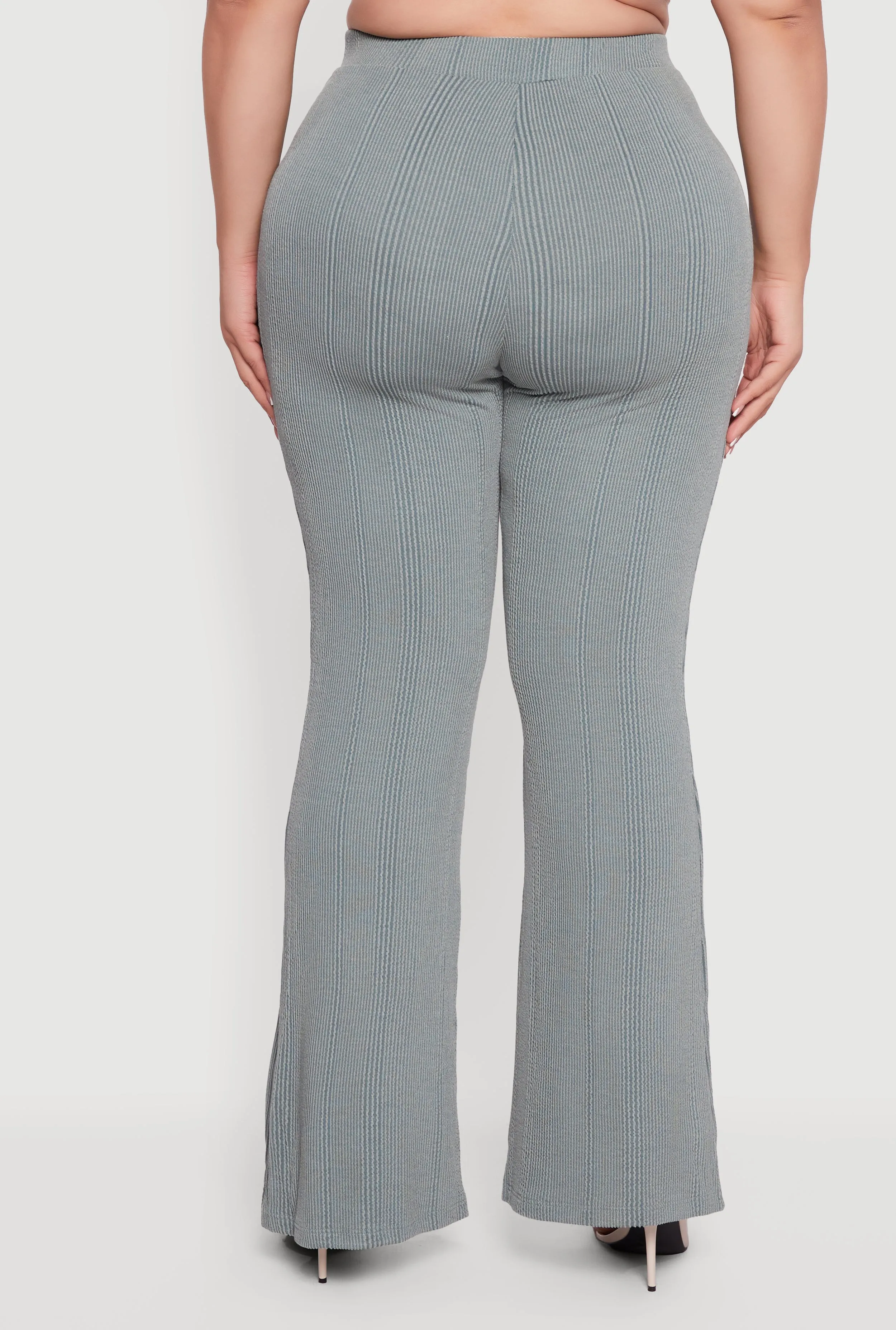 Plus Size Shadow Stripe Rib Knit Flare Leg Pants sold by Rainbow product image thumbnail 5