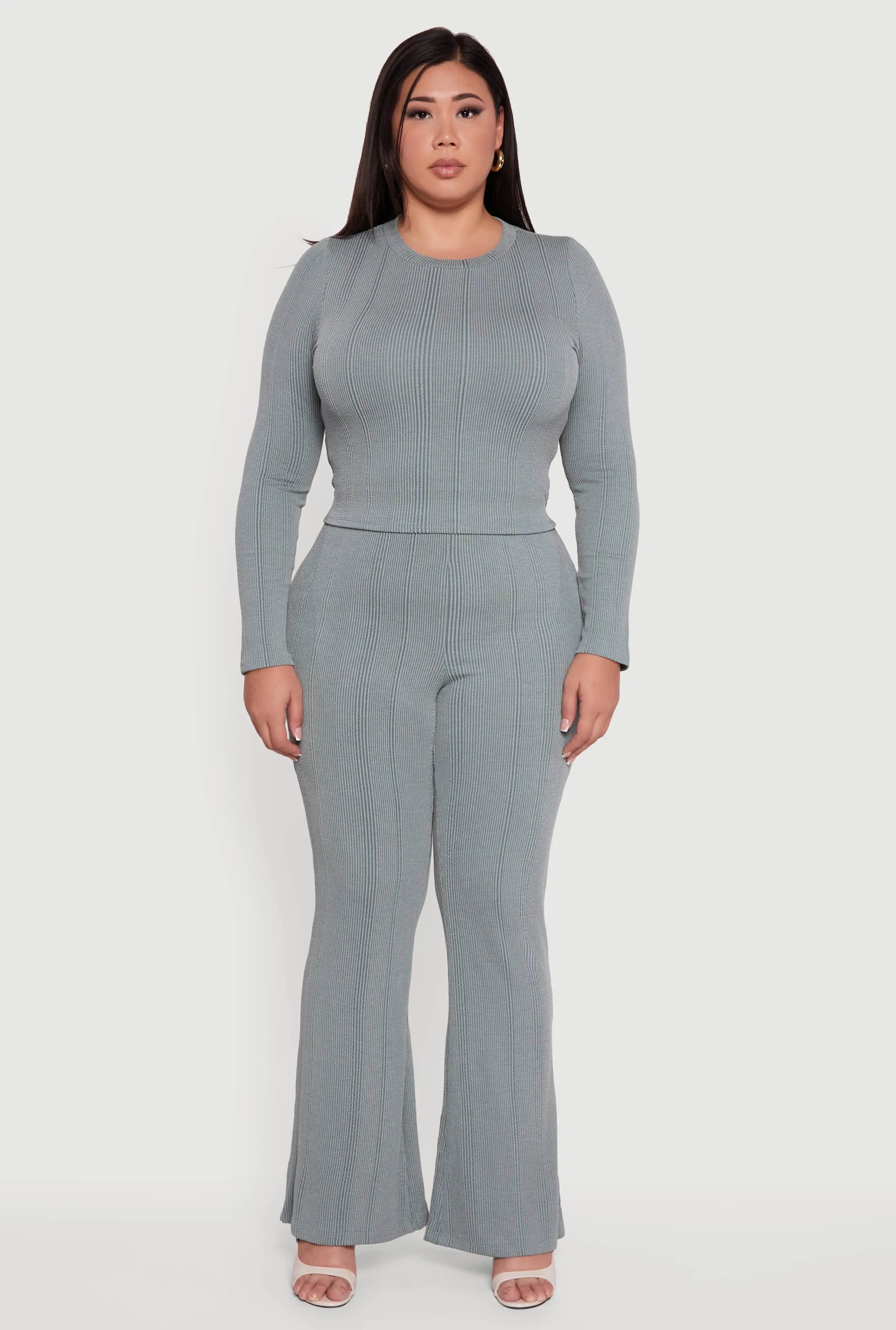 Plus Size Shadow Stripe Rib Knit Flare Leg Pants sold by Rainbow product image thumbnail 2