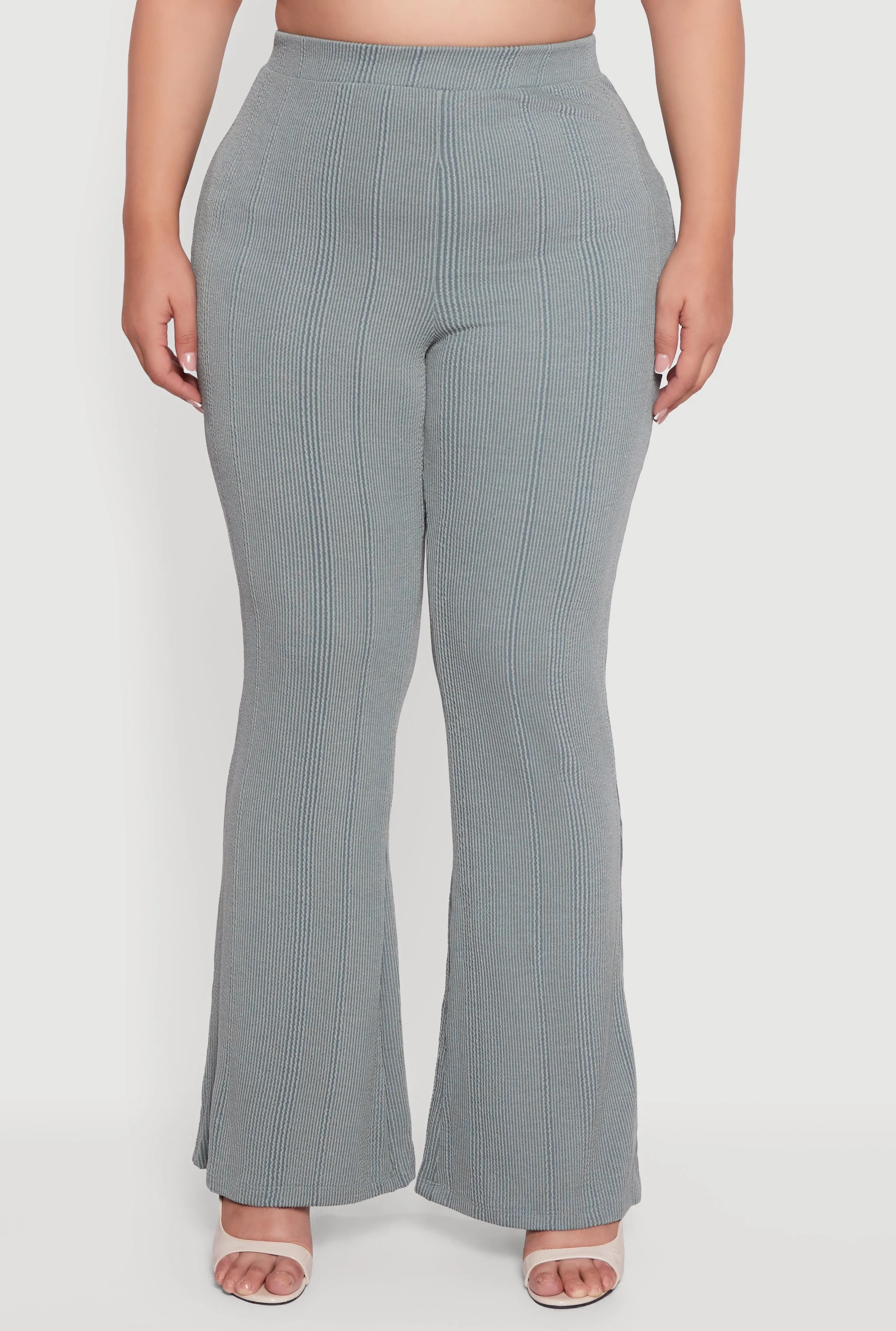 Plus Size Shadow Stripe Rib Knit Flare Leg Pants sold by Rainbow product image thumbnail 3