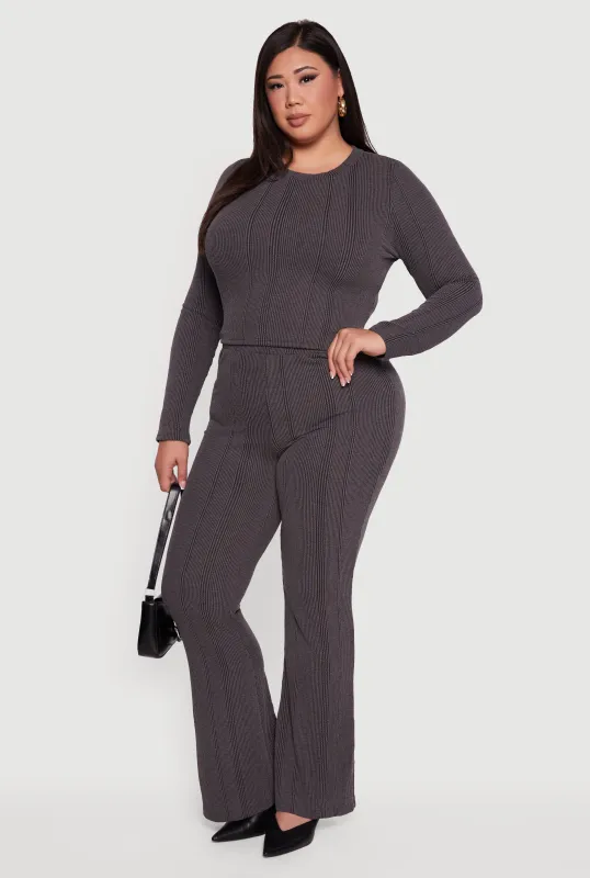 Plus Size Shadow Stripe Rib Knit Flare Leg Pants sold by Rainbow