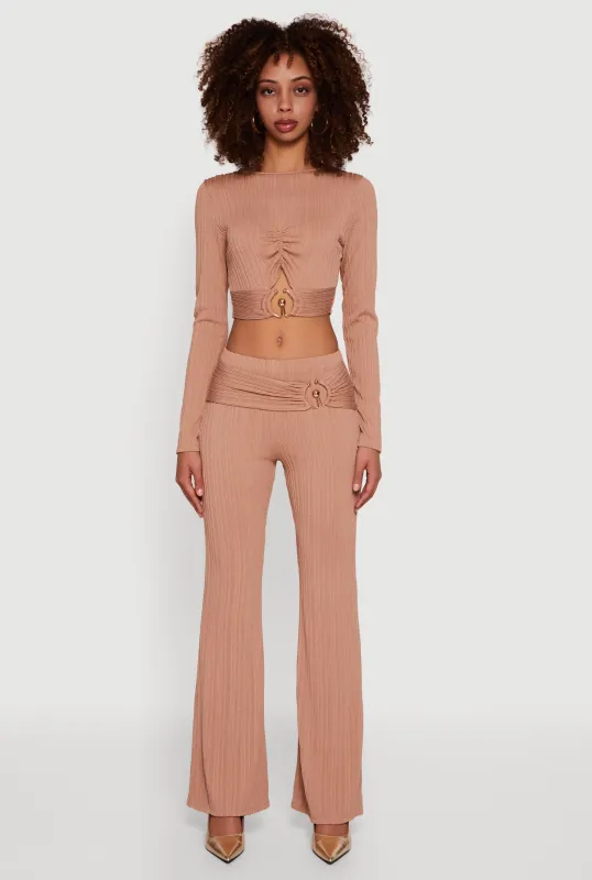 Metallic Detail Belted Front Flare Pants sold by Rainbow