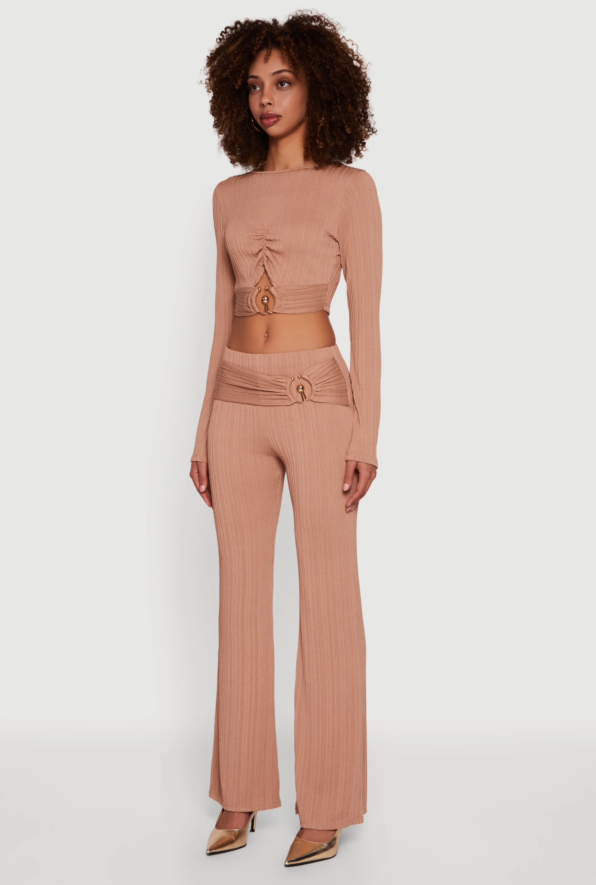 Cut Out Metallic Detail Long Sleeve Crop Top sold by Rainbow product image thumbnail 5