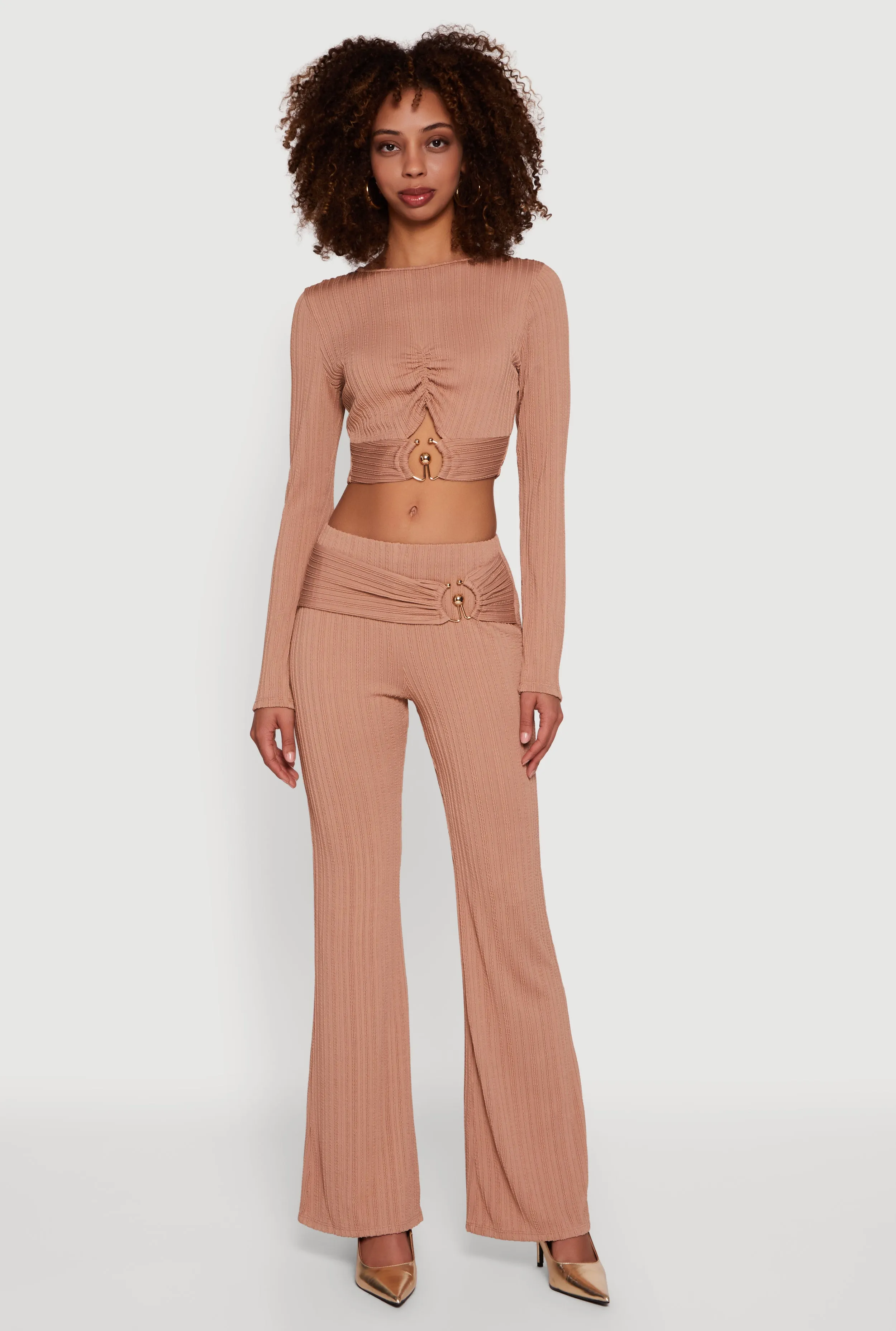 Cut Out Metallic Detail Long Sleeve Crop Top sold by Rainbow product image thumbnail 3