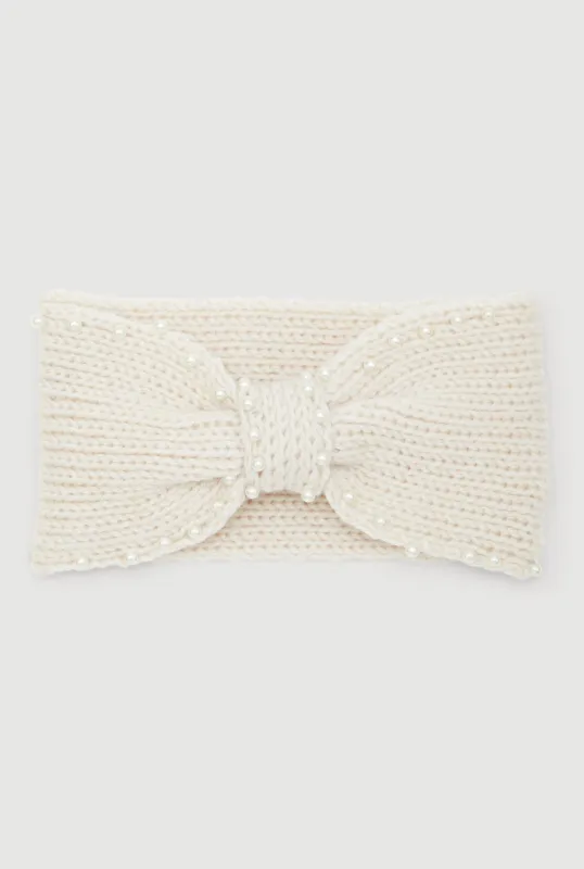 Faux Pearl Trim Knot Front Head Wrap sold by Rainbow