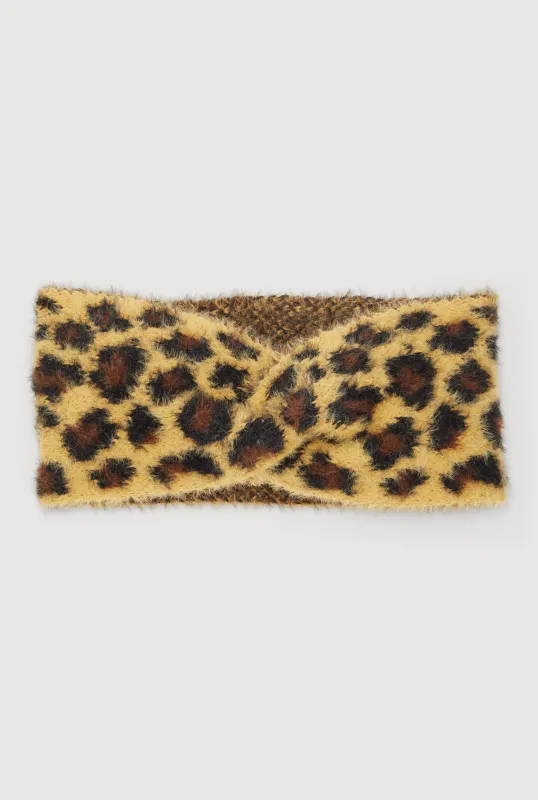 Leopard Print Brushed Faux Fur Twist Front Head Wrap sold by Rainbow