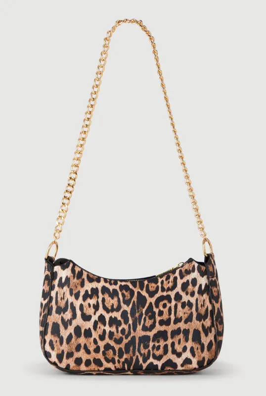 Leopard Print Chain Detail Shoulder Bag sold by Rainbow