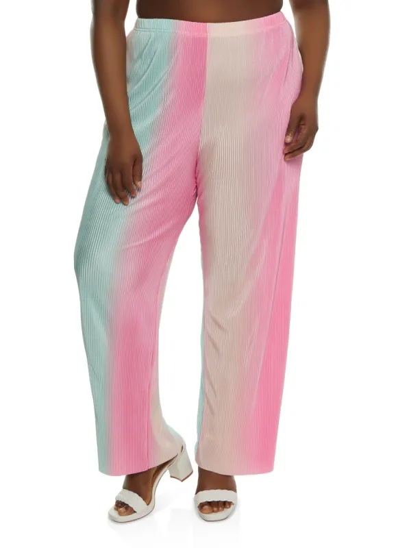 Plus Size Plisse Printed Wide Leg Pants sold by Rainbow