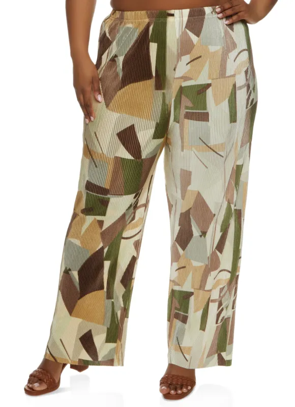 Plus Size Plisse Printed Wide Leg Pants sold by Rainbow