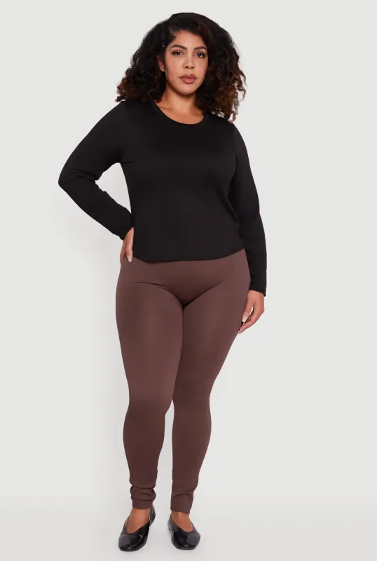 Plus Size High Waisted Seamless Fleece Lined Leggings sold by Rainbow