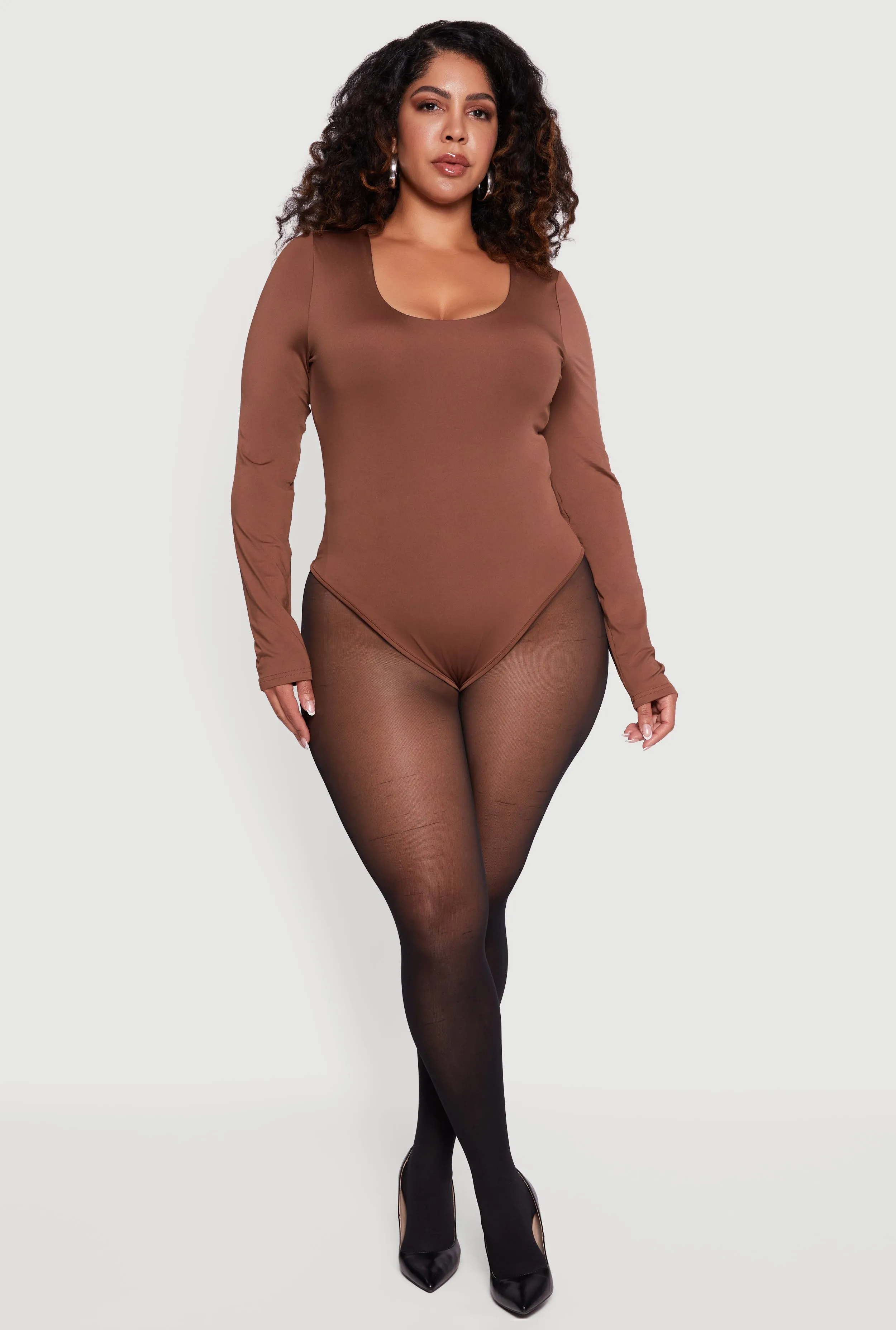 Plus Size Long Sleeve Scoop Neck Bodysuit sold by Rainbow