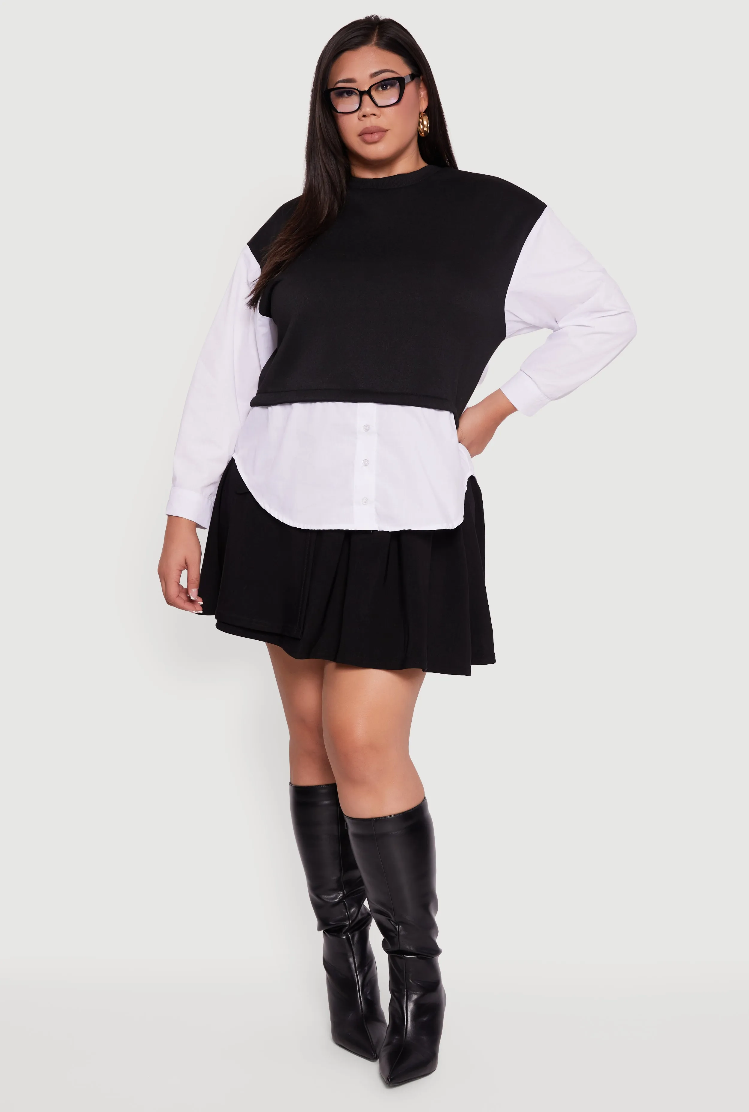 Plus Size Button Detail Sweatshirt Insert Layered Look Blouse sold by Rainbow product image thumbnail 2
