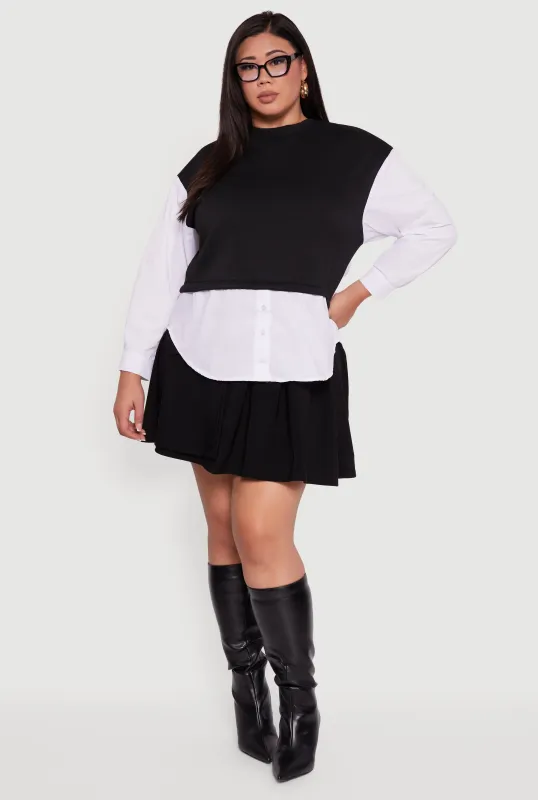 Plus Size Button Detail Sweatshirt Insert Layered Look Blouse sold by Rainbow