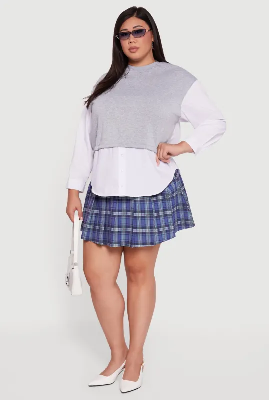 Plus Size Button Detail Sweatshirt Insert Layered Look Blouse sold by Rainbow