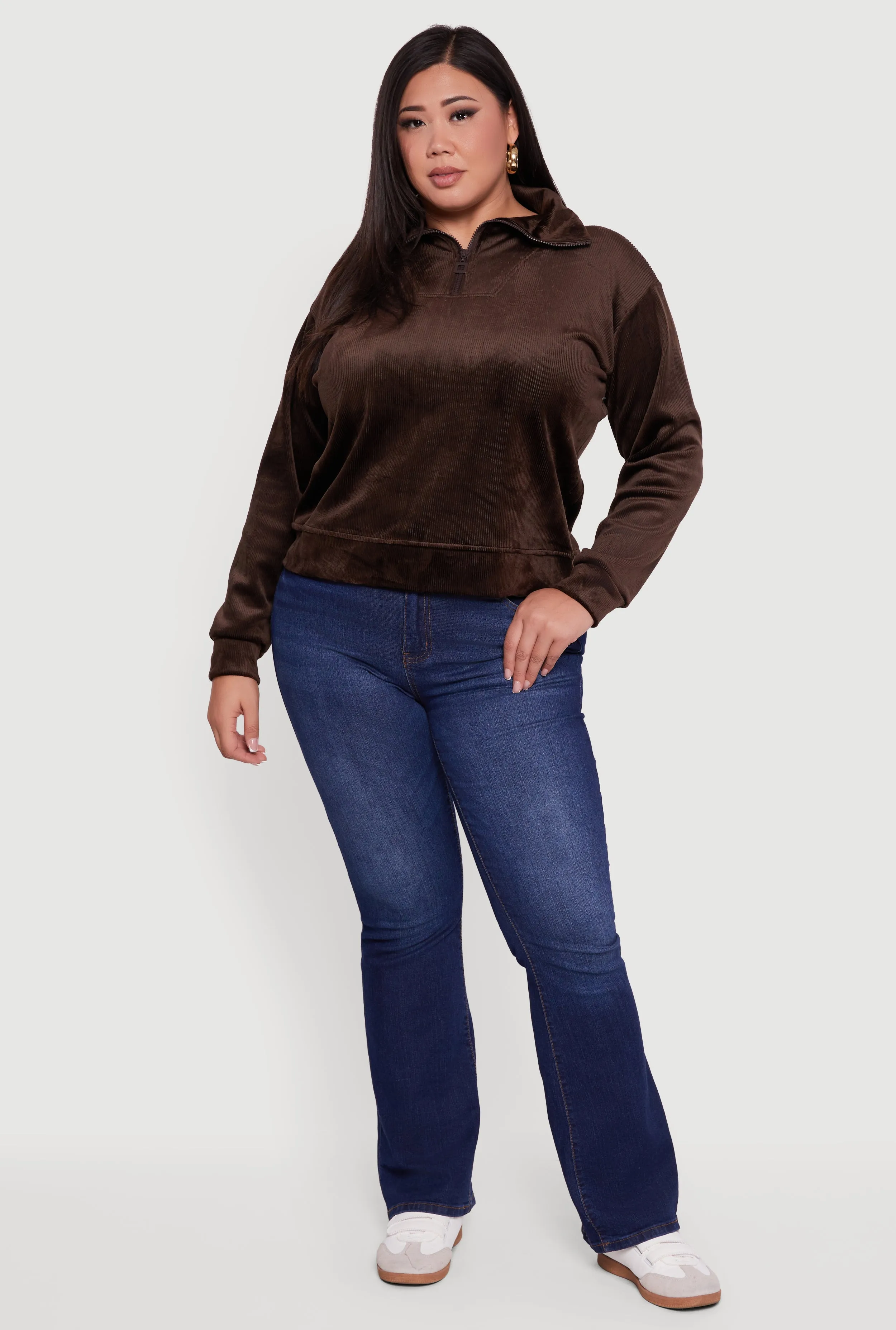 Plus Size Fleece Lined Half Zip Corduroy Sweatshirt sold by Rainbow product image thumbnail 2