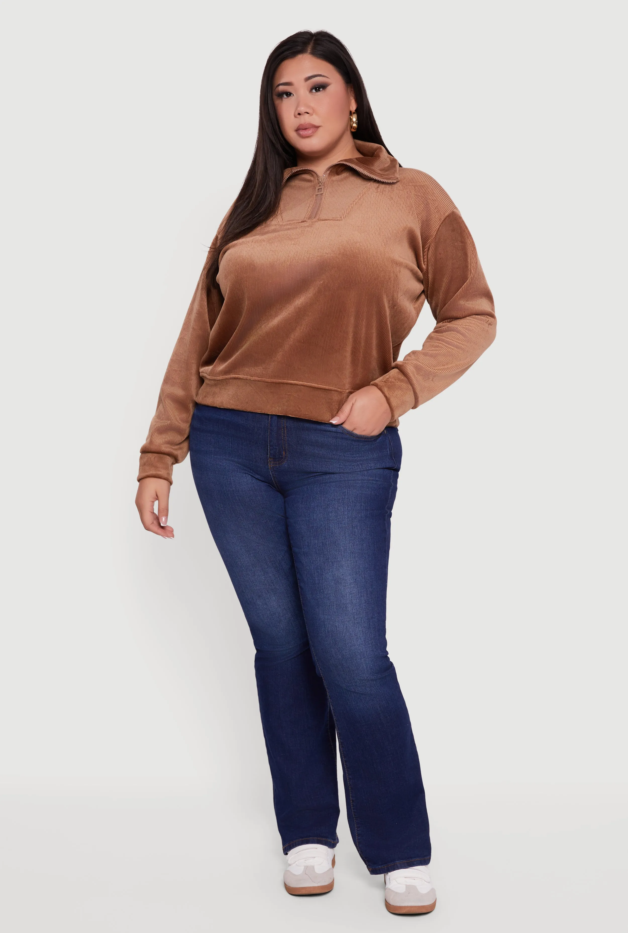 Plus Size Fleece Lined Half Zip Corduroy Sweatshirt sold by Rainbow product image thumbnail 3