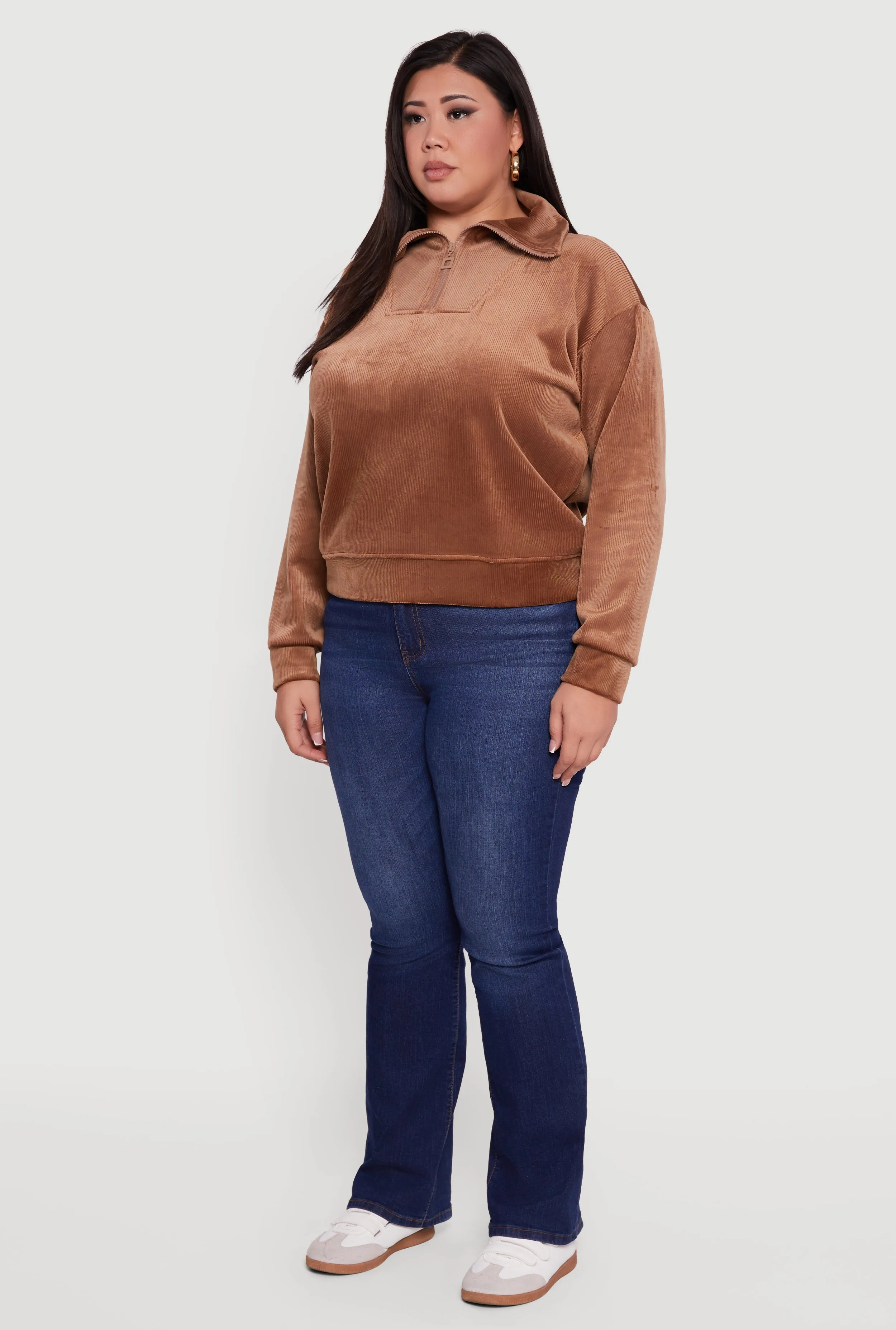 Plus Size Fleece Lined Half Zip Corduroy Sweatshirt sold by Rainbow product image thumbnail 5