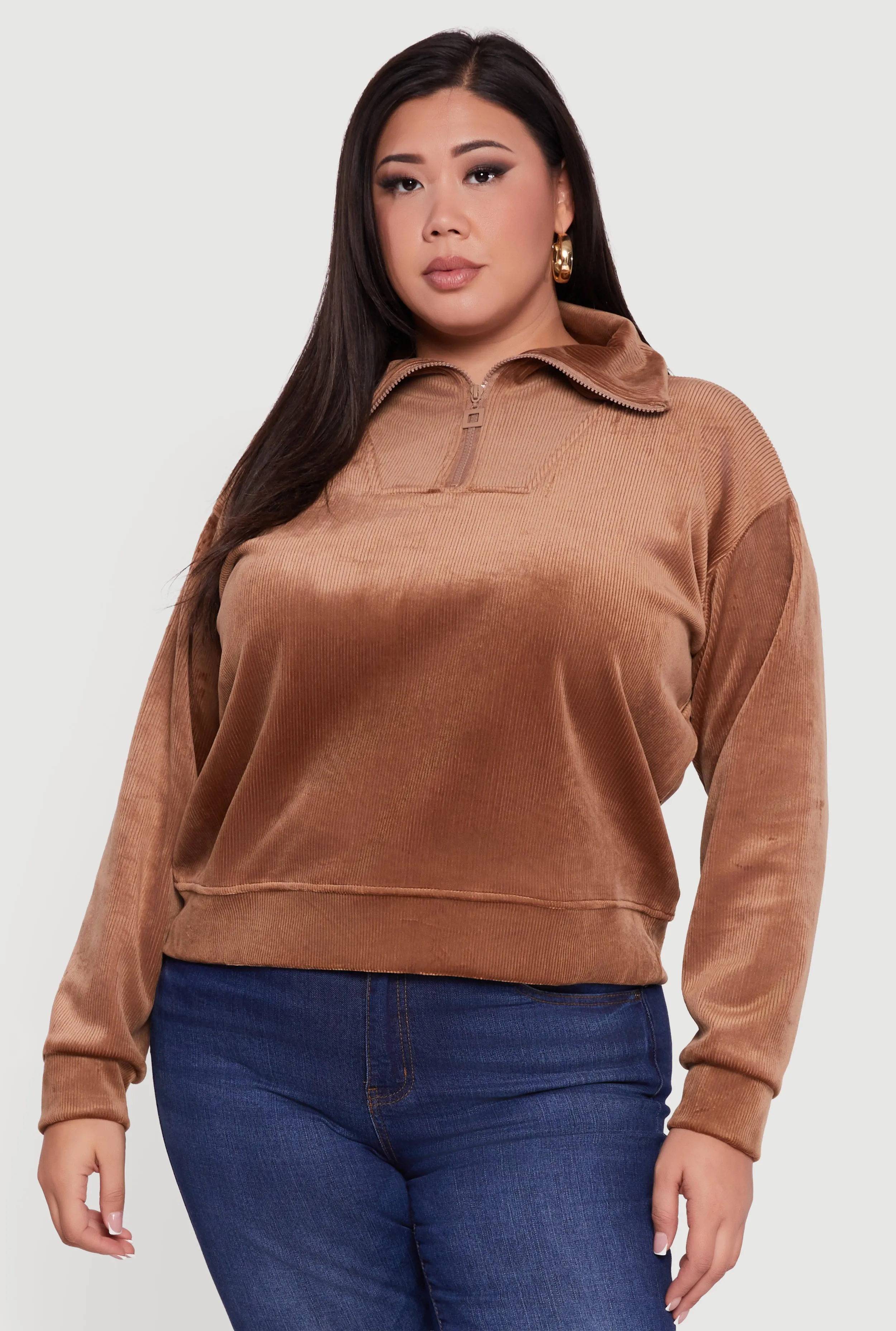 Plus Size Fleece Lined Half Zip Corduroy Sweatshirt sold by Rainbow product image thumbnail 2
