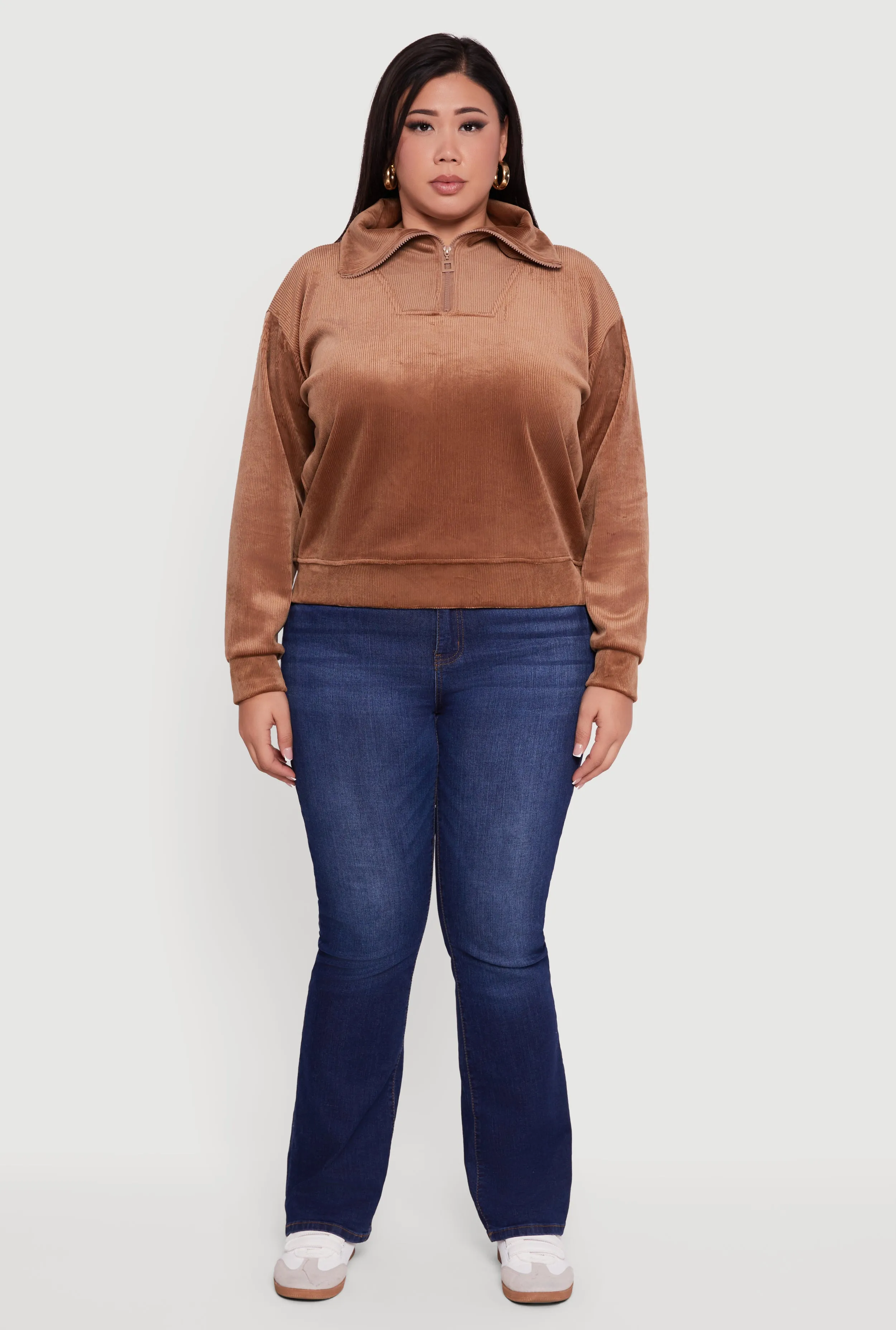 Plus Size Fleece Lined Half Zip Corduroy Sweatshirt sold by Rainbow product image thumbnail 3