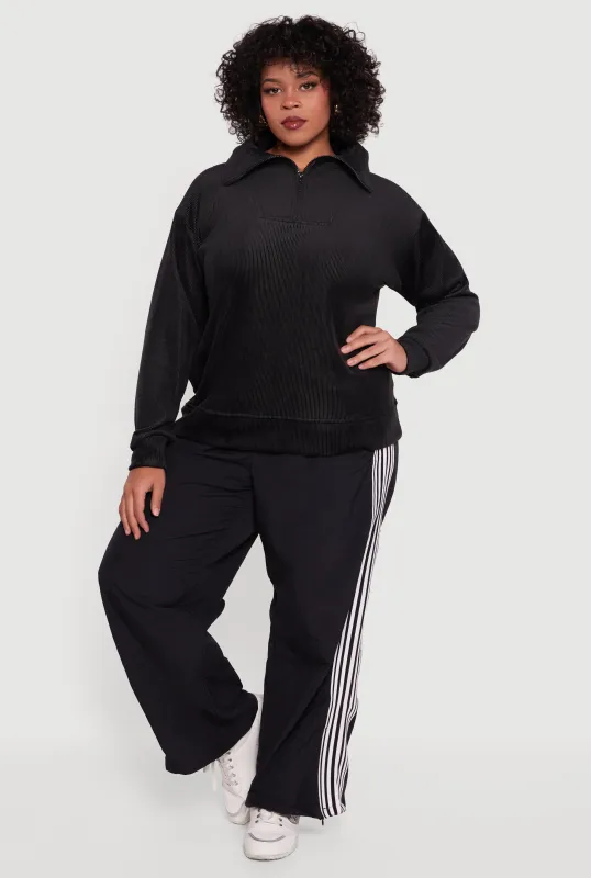 Plus Size Fleece Lined Half Zip Corduroy Sweatshirt sold by Rainbow
