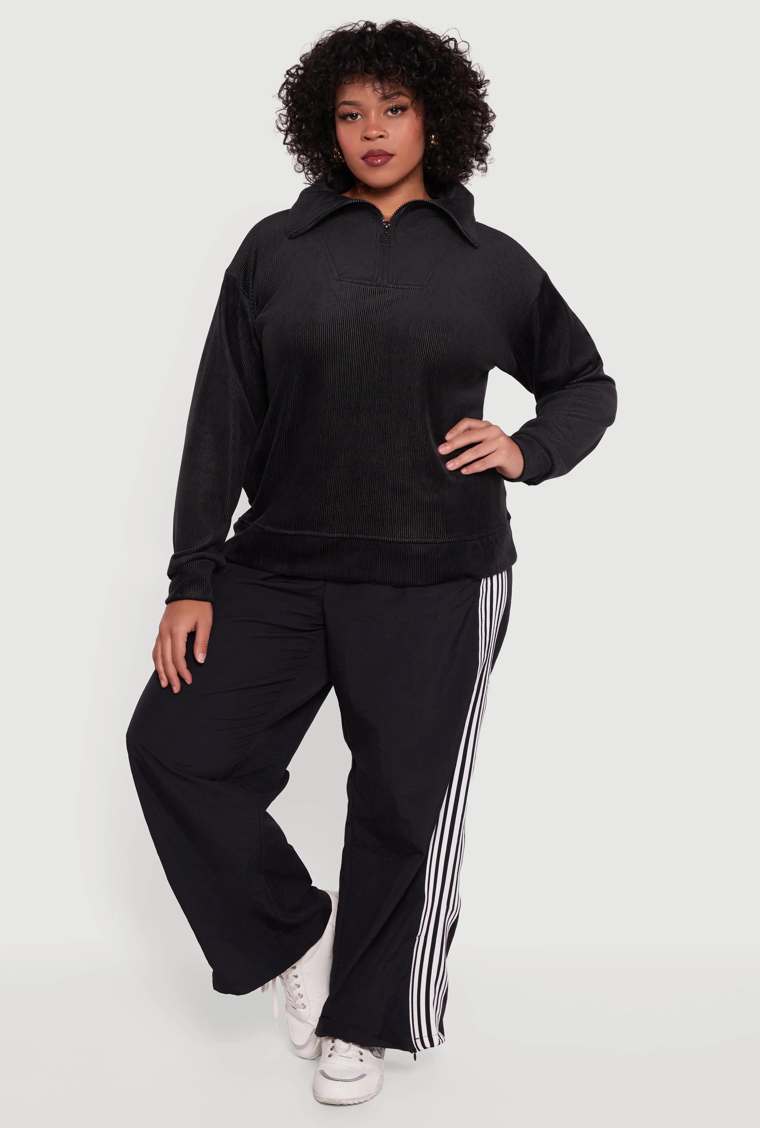 Plus Size Fleece Lined Half Zip Corduroy Sweatshirt sold by Rainbow