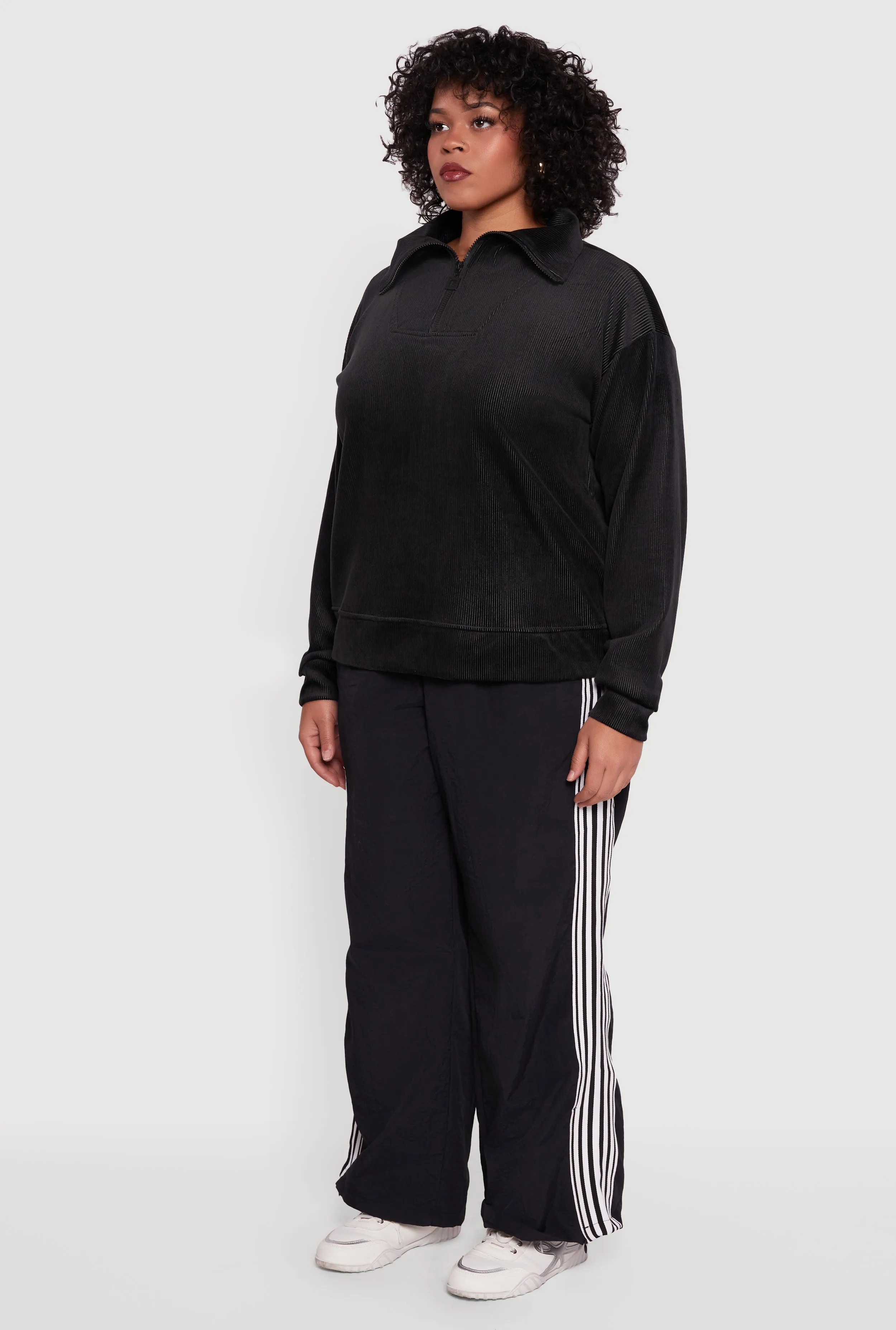 Plus Size Fleece Lined Half Zip Corduroy Sweatshirt sold by Rainbow product image thumbnail 5
