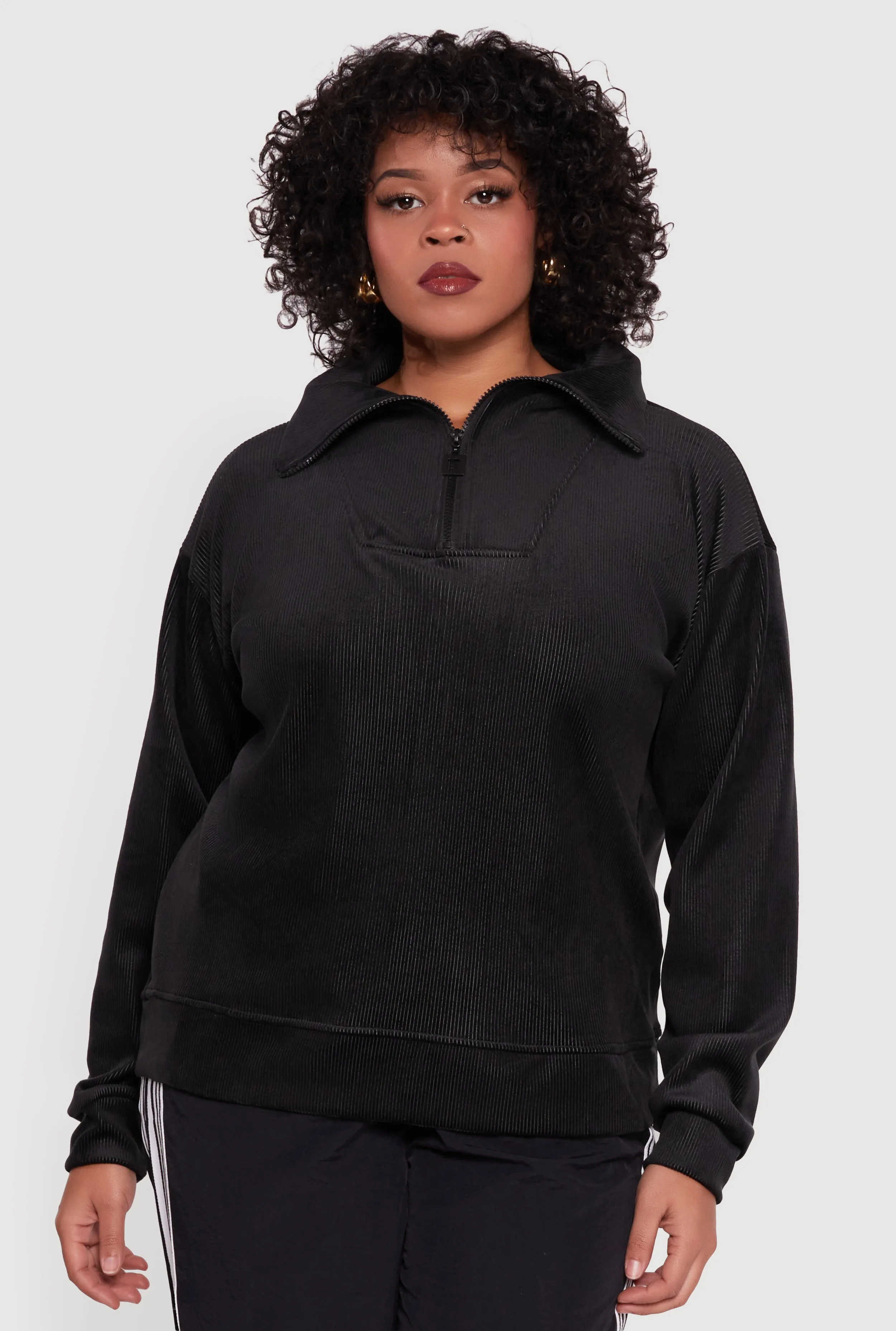 Plus Size Fleece Lined Half Zip Corduroy Sweatshirt sold by Rainbow product image thumbnail 2