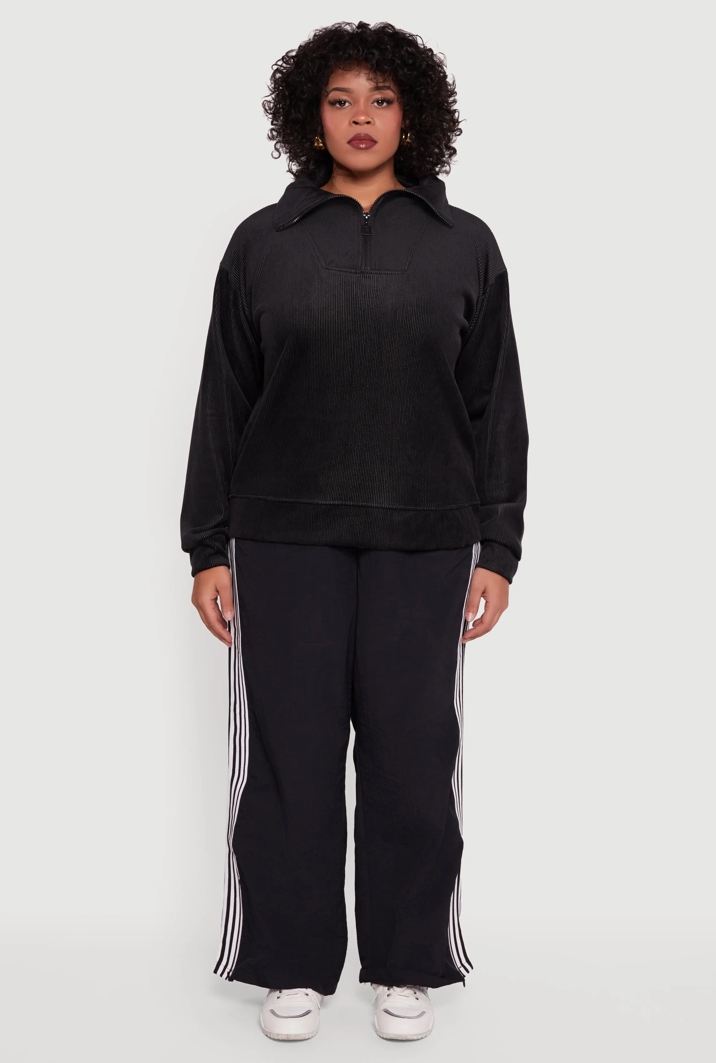 Plus Size Fleece Lined Half Zip Corduroy Sweatshirt sold by Rainbow product image thumbnail 3