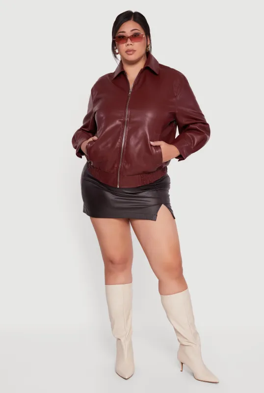 Plus Size Faux Leather Zip Front Bomber Jacket sold by Rainbow