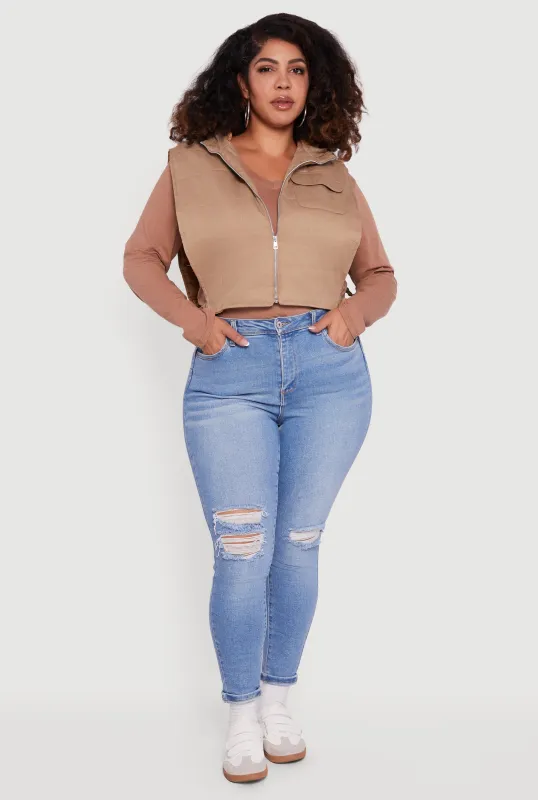 Plus Size Side Buckle Hooded Zip Front Quilted Vest sold by Rainbow