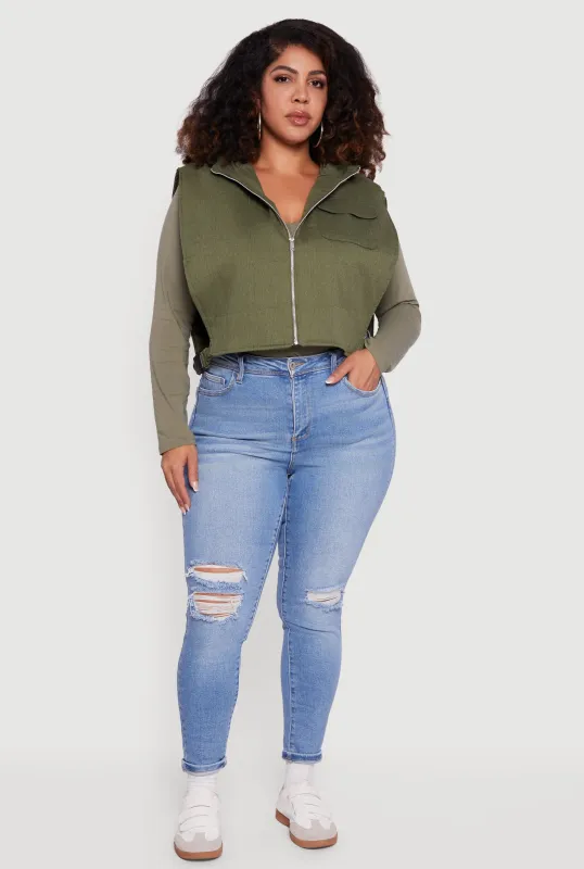 Plus Size Side Buckle Hooded Zip Front Quilted Vest sold by Rainbow