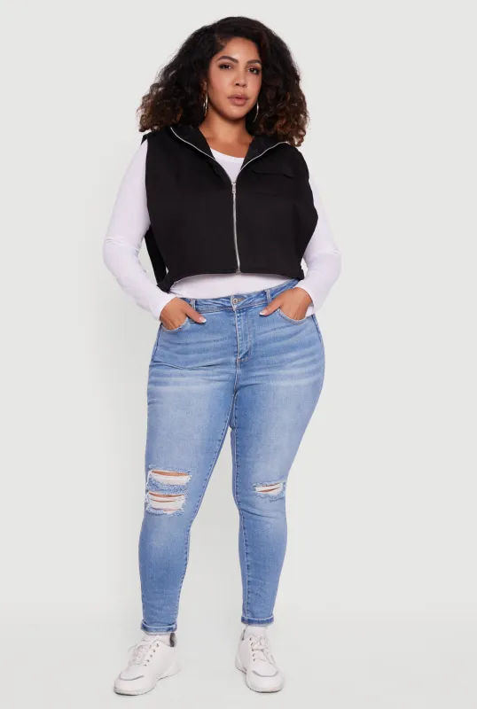 Plus Size Side Buckle Hooded Zip Front Quilted Vest sold by Rainbow