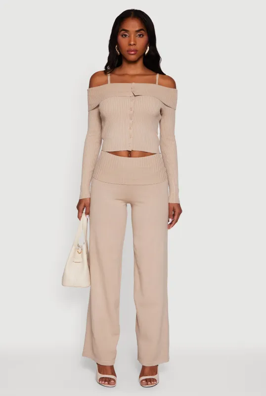 Fold Over Pull On Wide Leg Pants sold by Rainbow