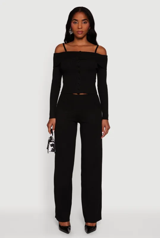 Fold Over Pull On Wide Leg Pants sold by Rainbow