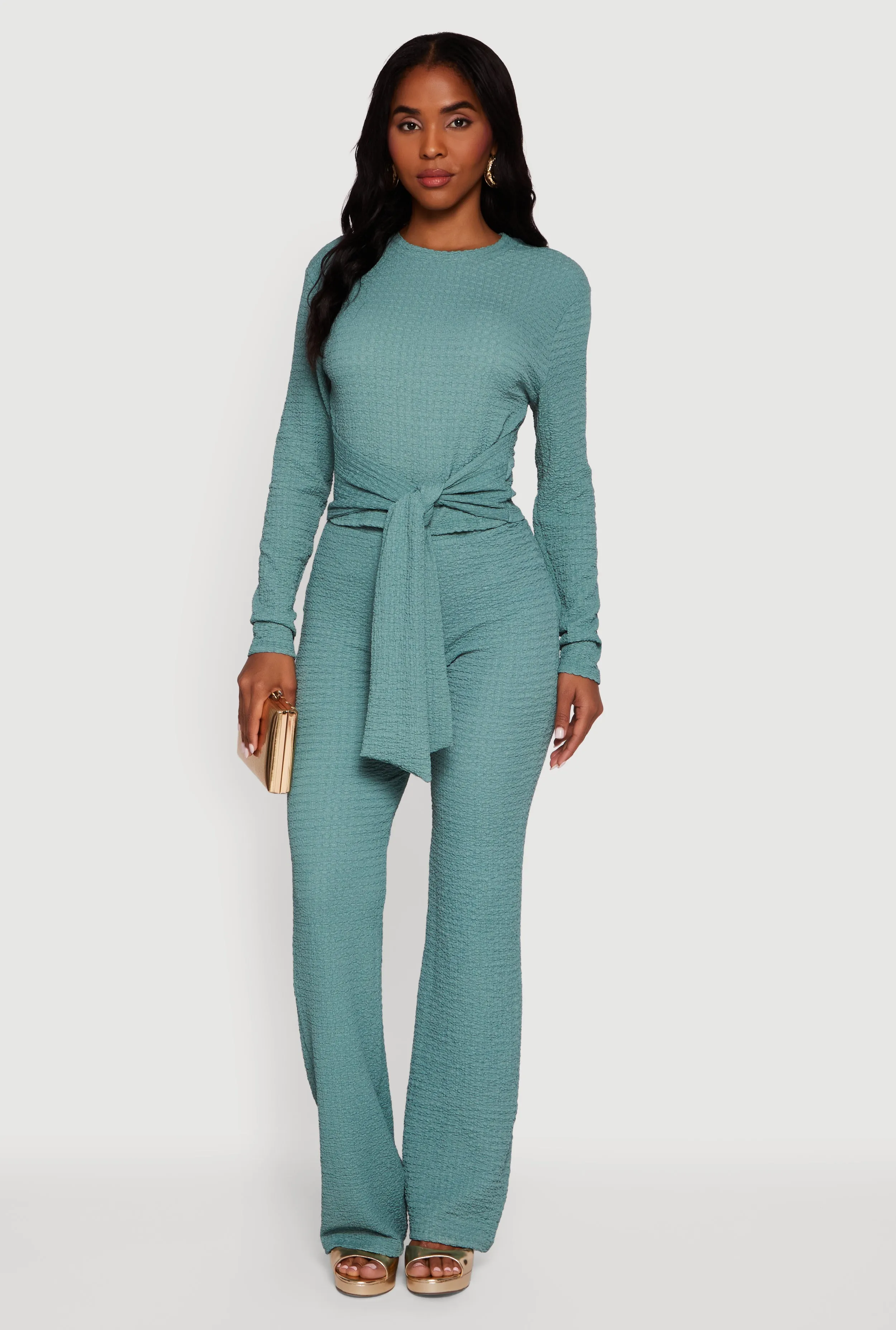 Textured Knit High Waisted Flare Leg Pants sold by Rainbow product image thumbnail 2