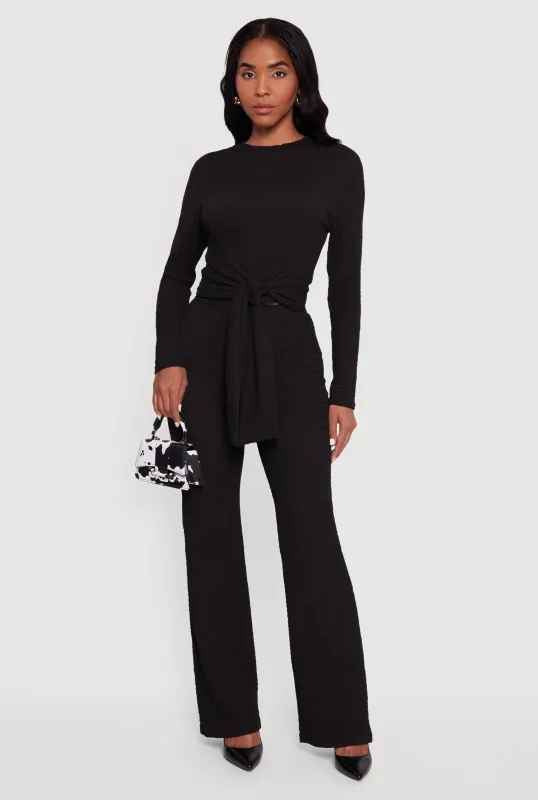 Textured Knit High Waisted Flare Leg Pants sold by Rainbow