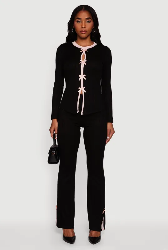 High Waisted Slim Bootcut Pants with Bows sold by Rainbow