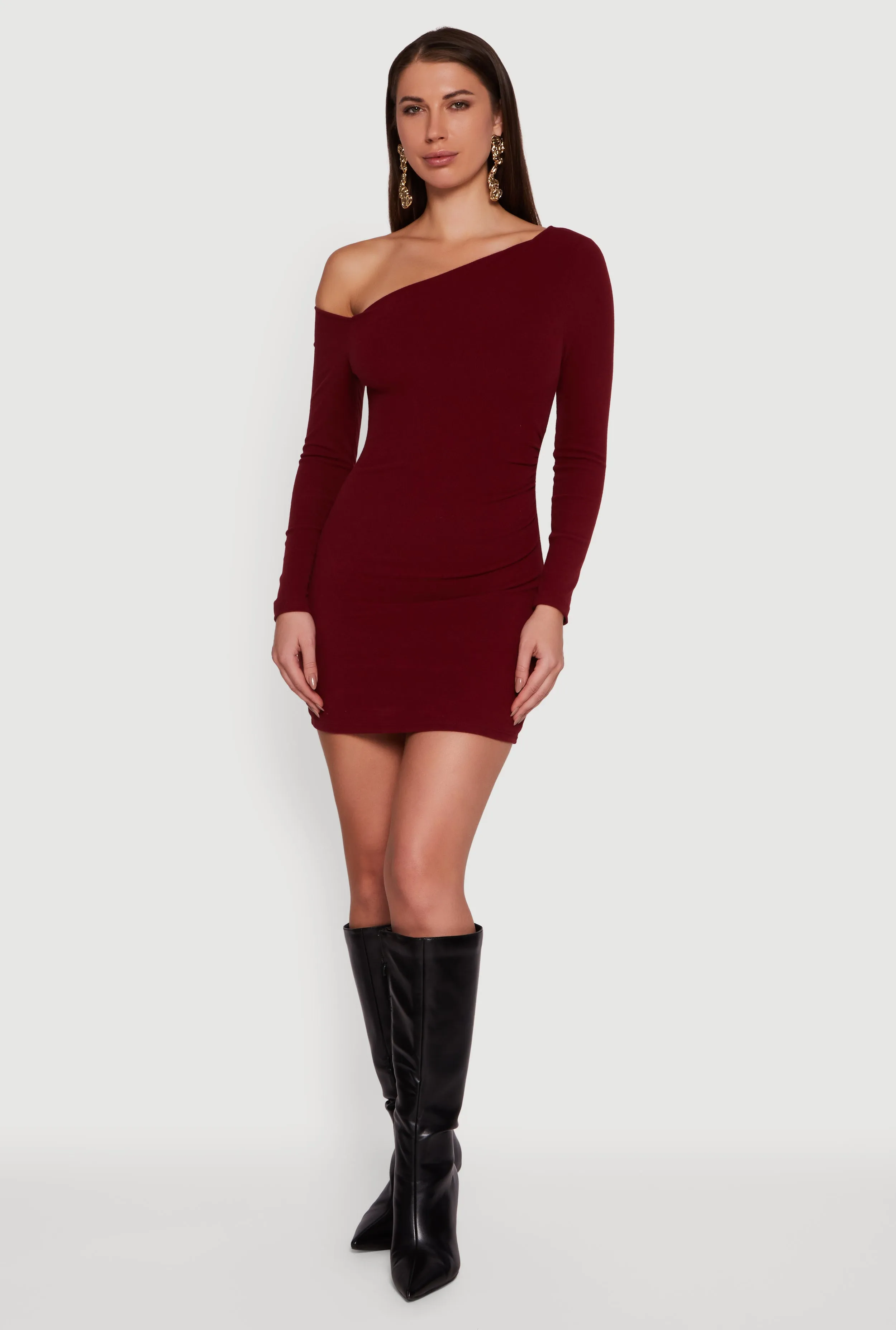 One Shoulder Long Sleeve Bodycon Dress sold by Rainbow product image thumbnail 2