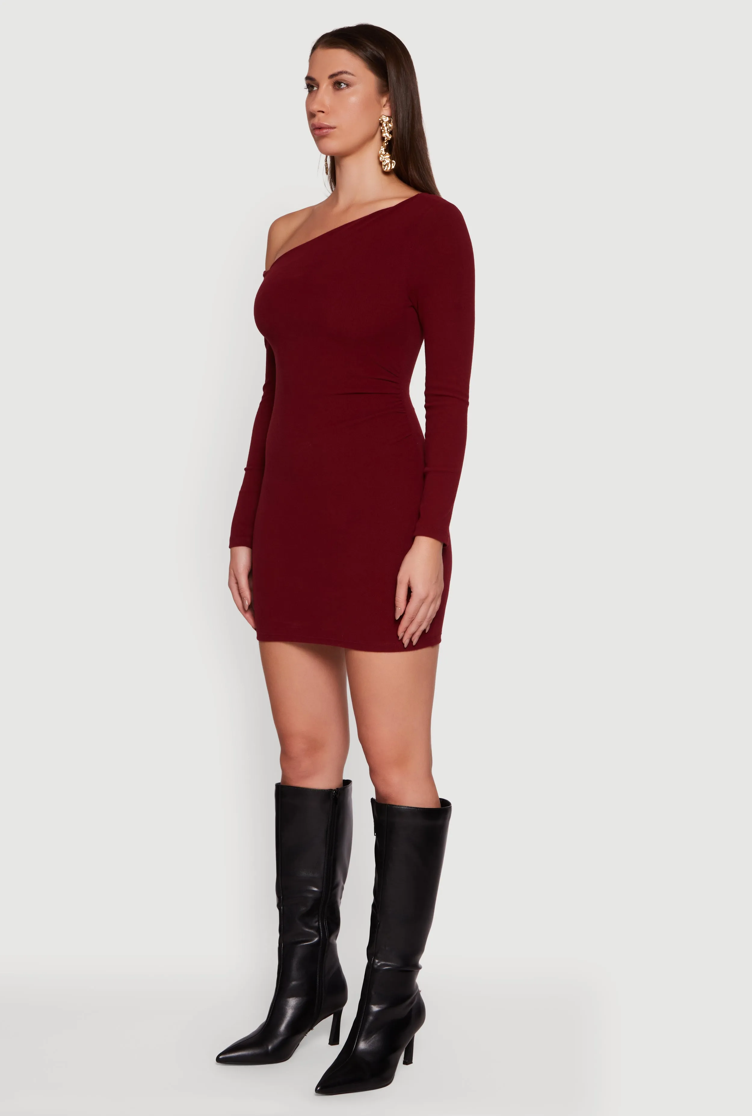 One Shoulder Long Sleeve Bodycon Dress sold by Rainbow product image thumbnail 3