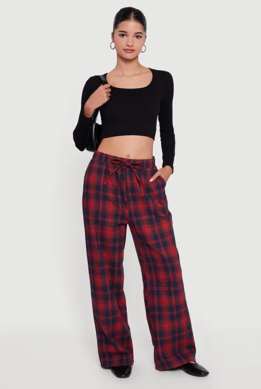 Plaid Mid Rise Wide Leg Lounge Pants sold by Rainbow