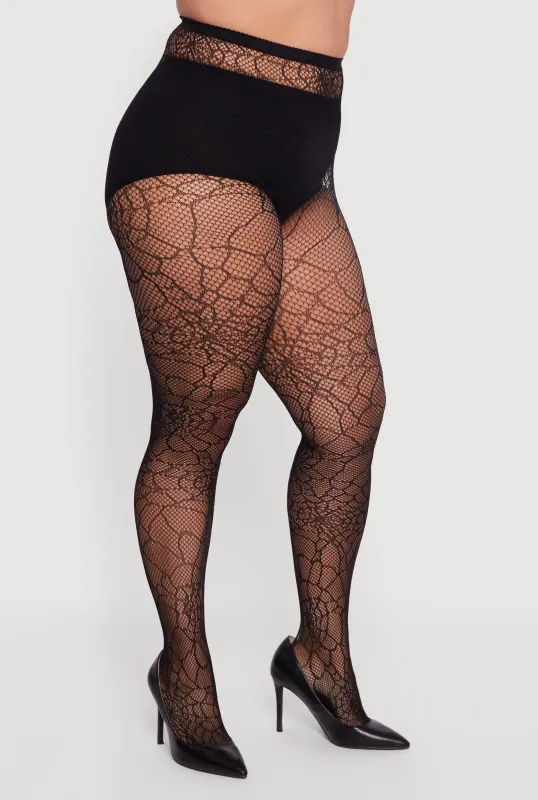 Plus Size Spider Web Patterned Fishnet Tights sold by Rainbow