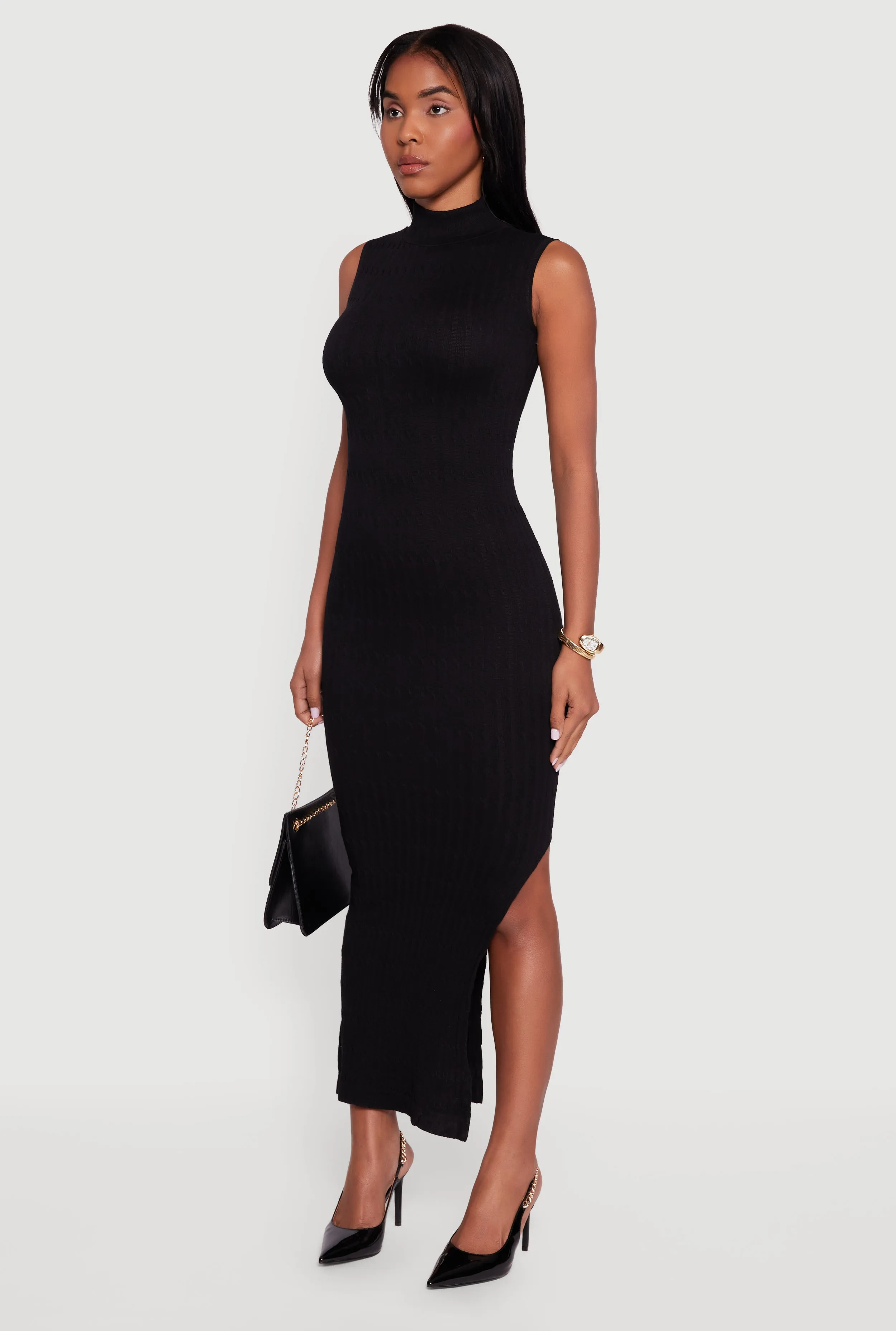 Side Slit Sleeveless Mock Neck Sweater Dress sold by Rainbow product image thumbnail 3