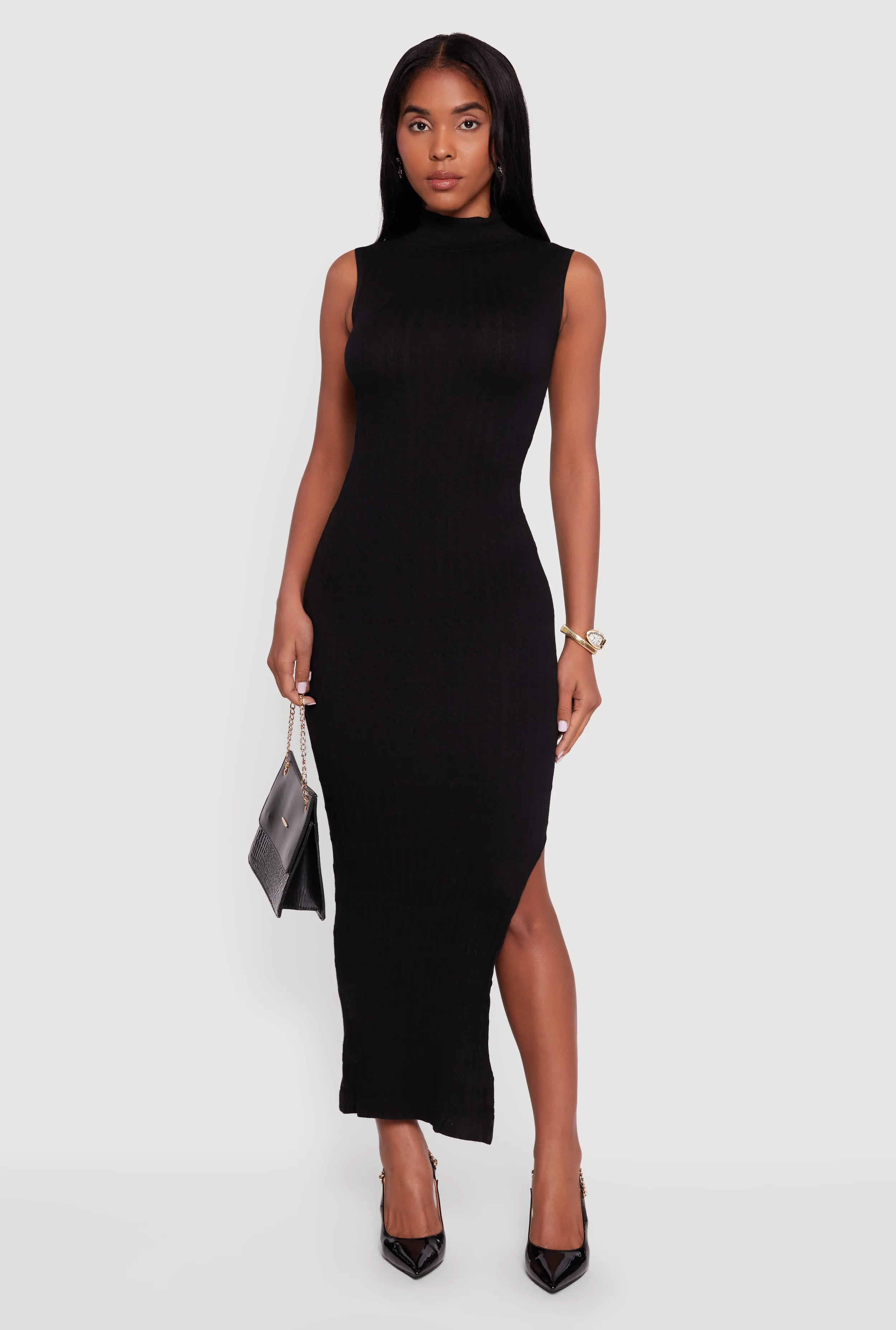 Side Slit Sleeveless Mock Neck Sweater Dress sold by Rainbow